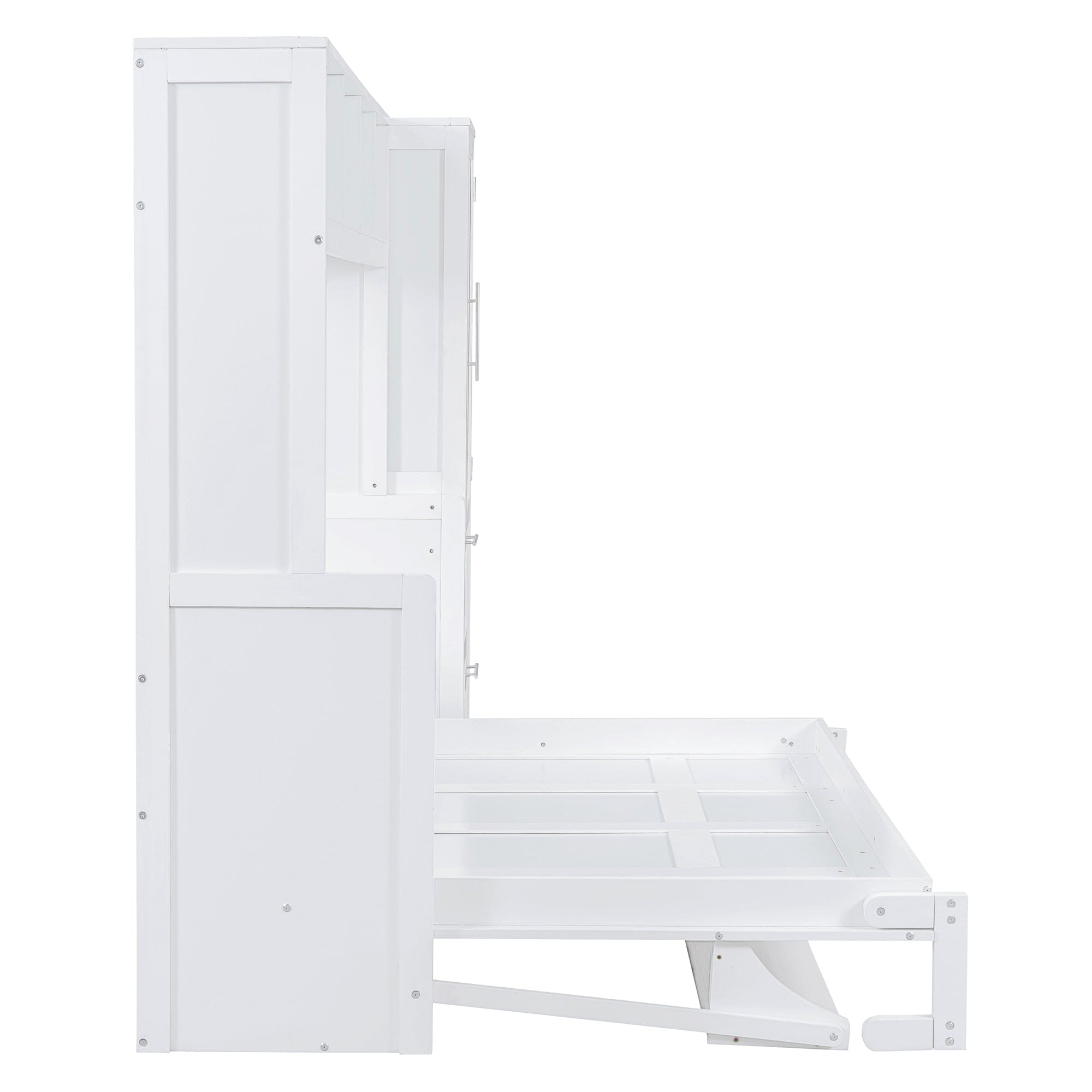 Full Size Murphy Bed Wall Bed with Closet and Drawers,White