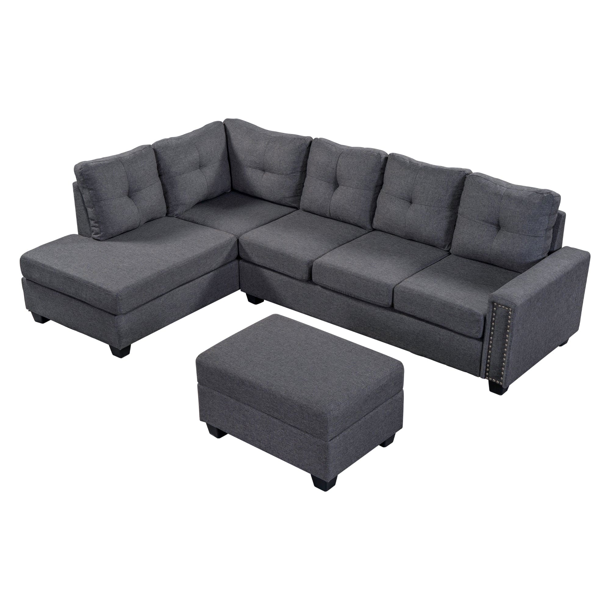 Orisfur. Reversible Sectional Sofa Space Saving with Storage Ottoman Rivet Ornament L-shape Couch for Large Space Dorm Apartment