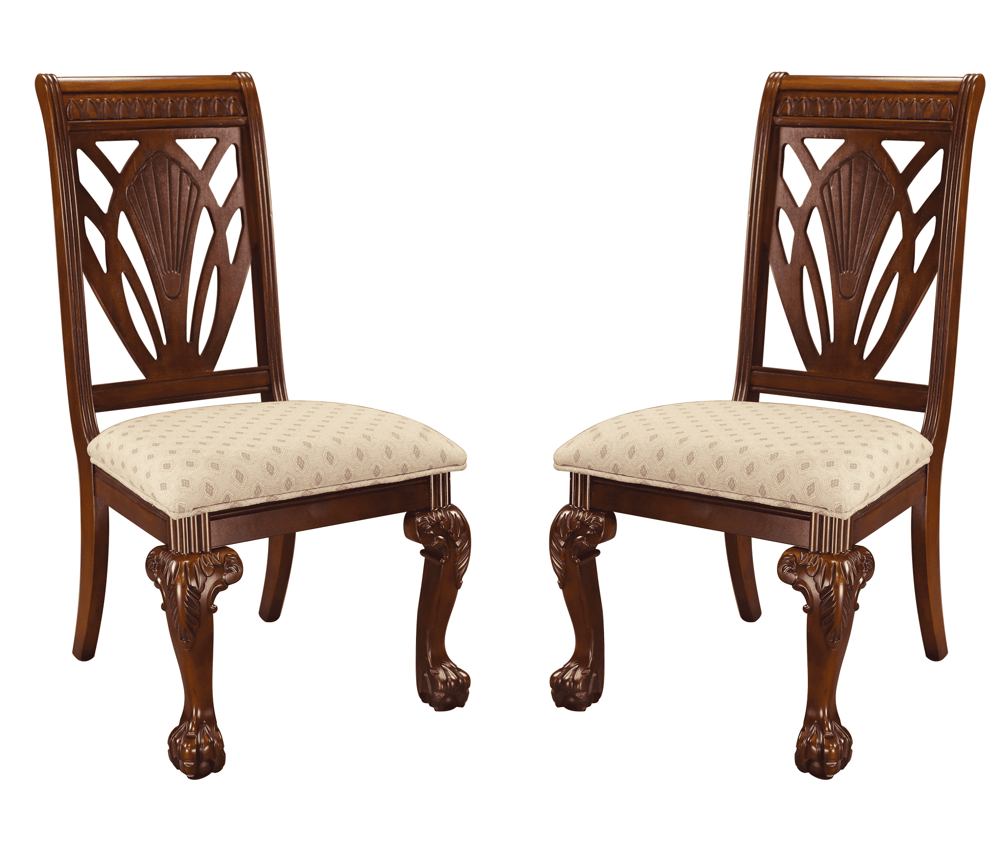 Elegant Design Traditional Side Chairs 2pc Set Dark Cherry Finish Brown Fabric Seats Dining Furniture