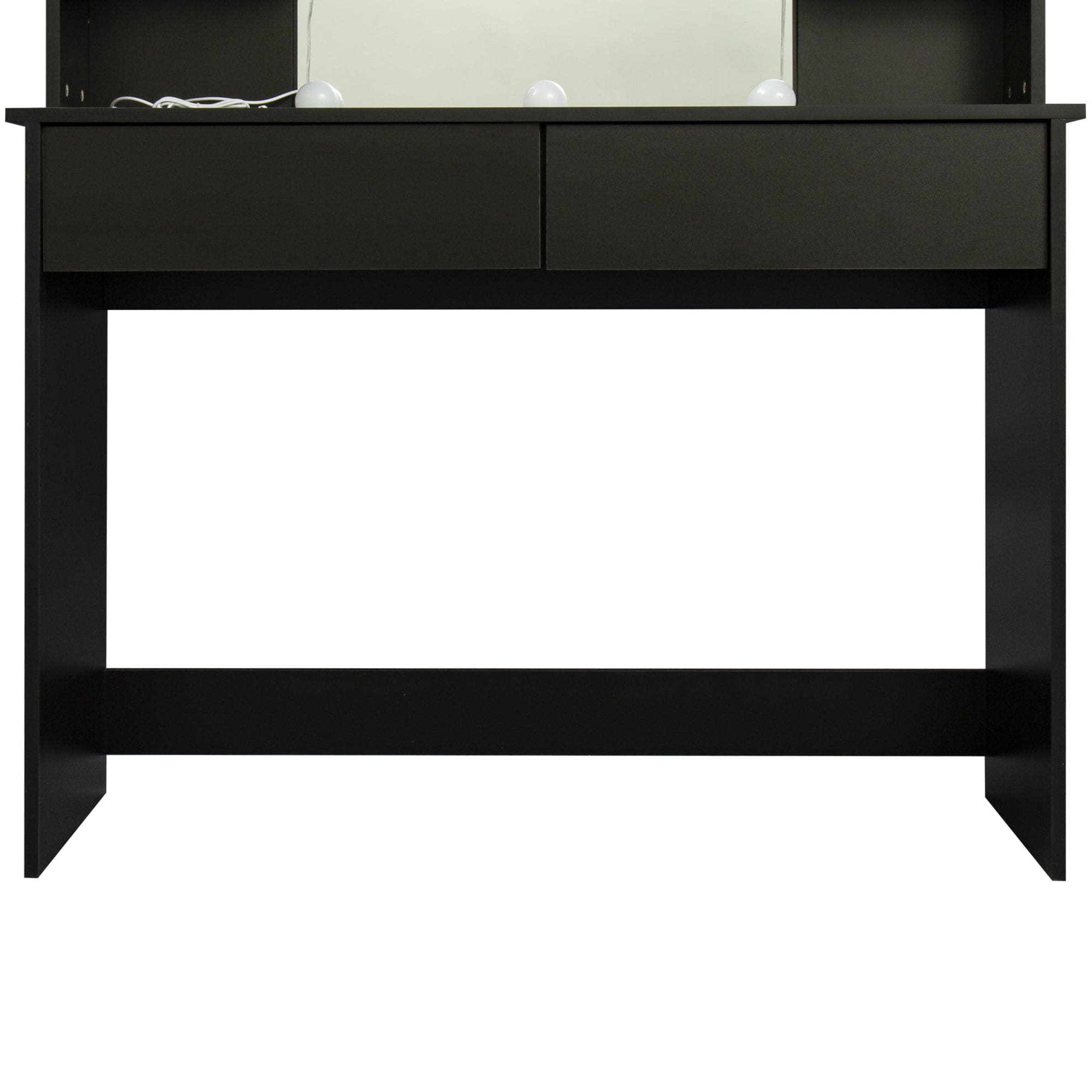 Modern Dressing table with 2 Drawers, 4 open shelves Rectangular Makeup Table with Mirror, 10-lamp bulb,,42.52*15.75* 52.76inch,for Bedroom, Black