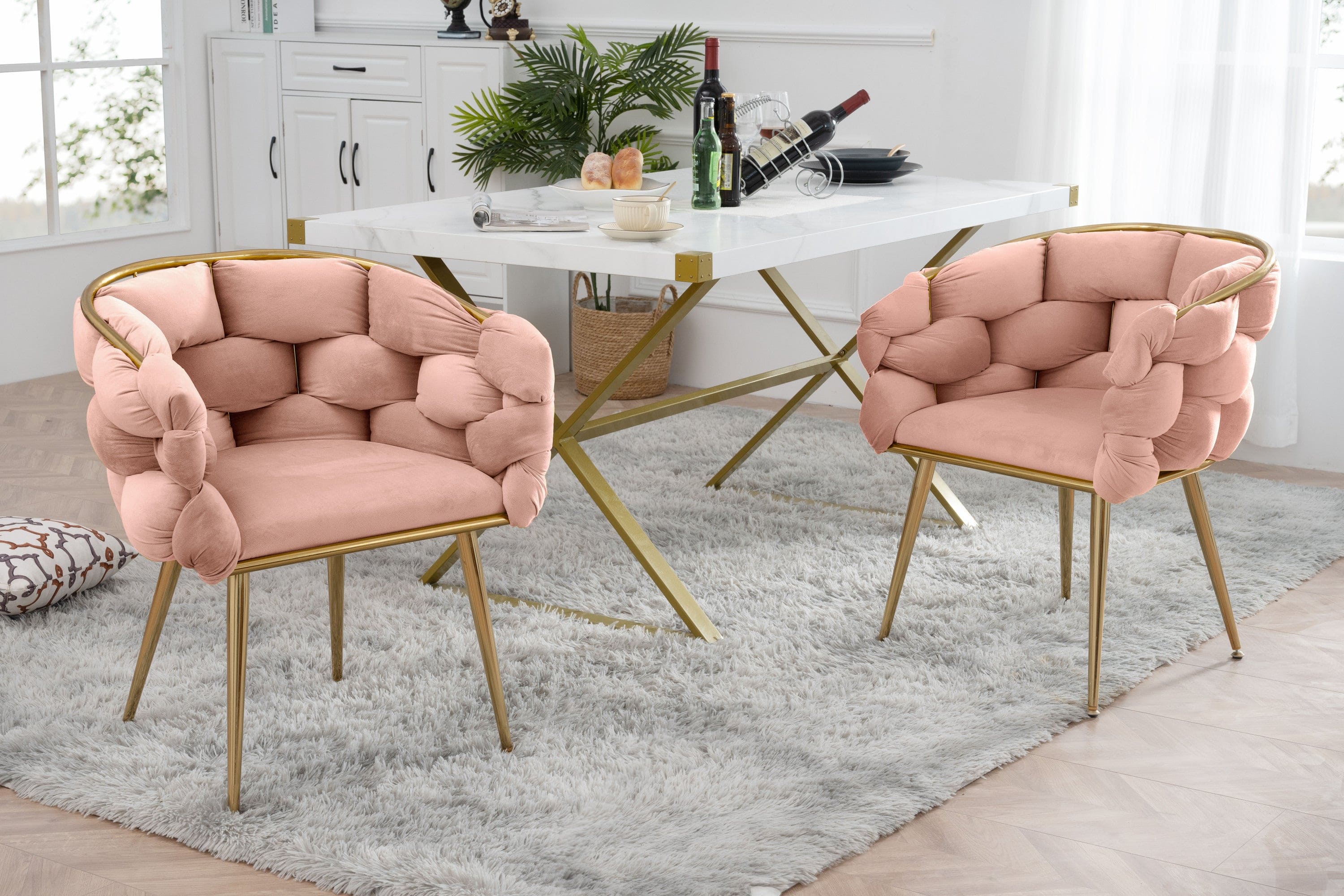 Luxury modern simple leisure velvet single sofa chair bedroom lazy person household dresser stool manicure table back chair pink set of 2