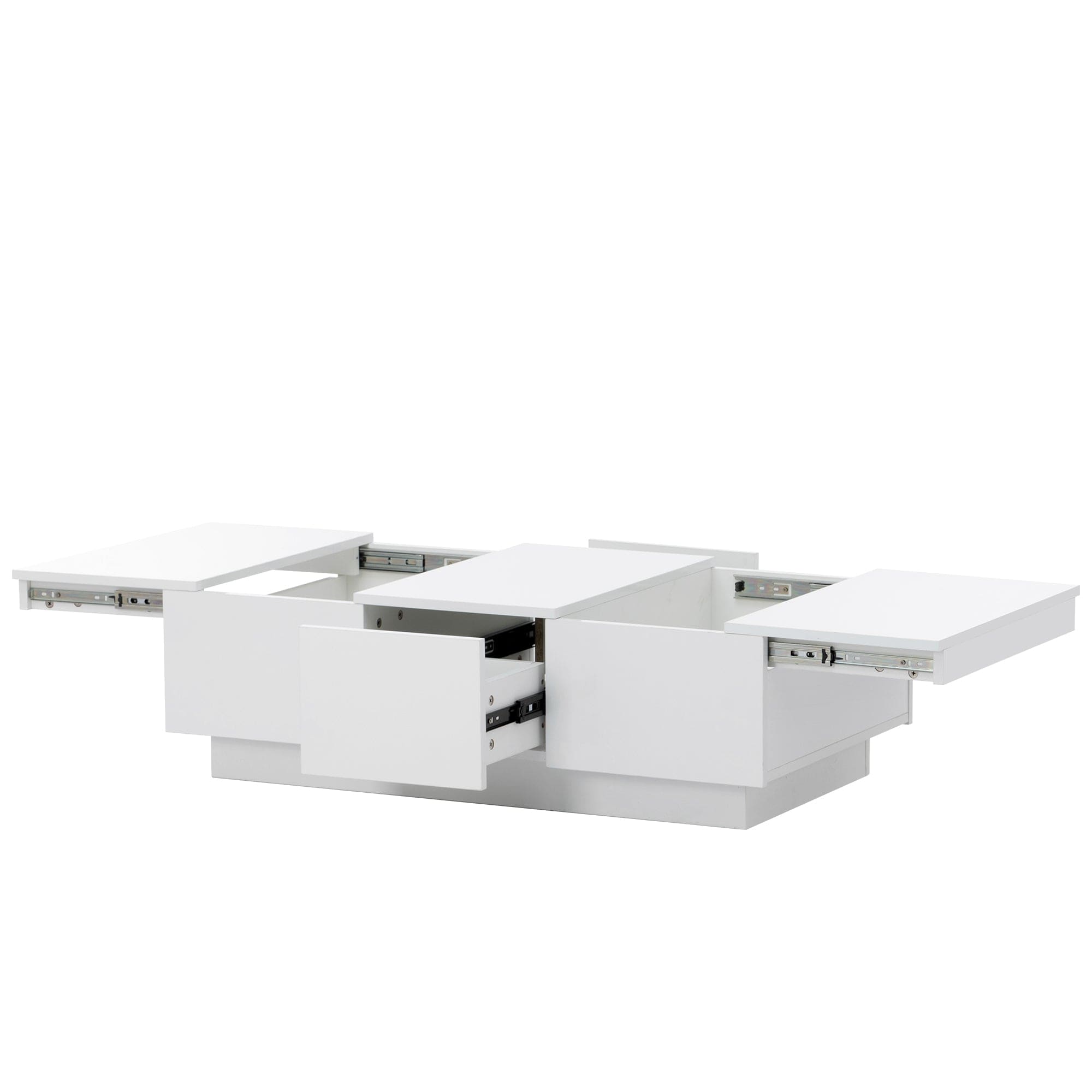 ON-TREND Multifunctional Coffee Table with 2 large Hidden Storage Compartment, Extendable Cocktail Table with 2 Drawers, High-gloss Center Table with Sliding Top for Living Room, 39.3"x21.6", White