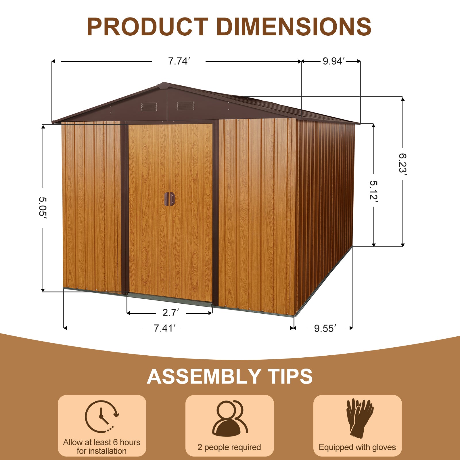 10ft x 8ft Outdoor Metal Storage Shed with Metal Floor Base,Coffee