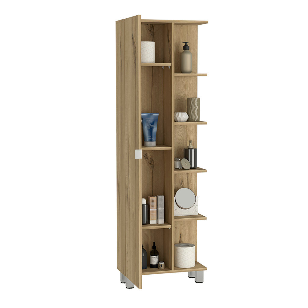 Corner Cabinet Womppi, Five Open Shelves, Single Door, Light Oak Finish