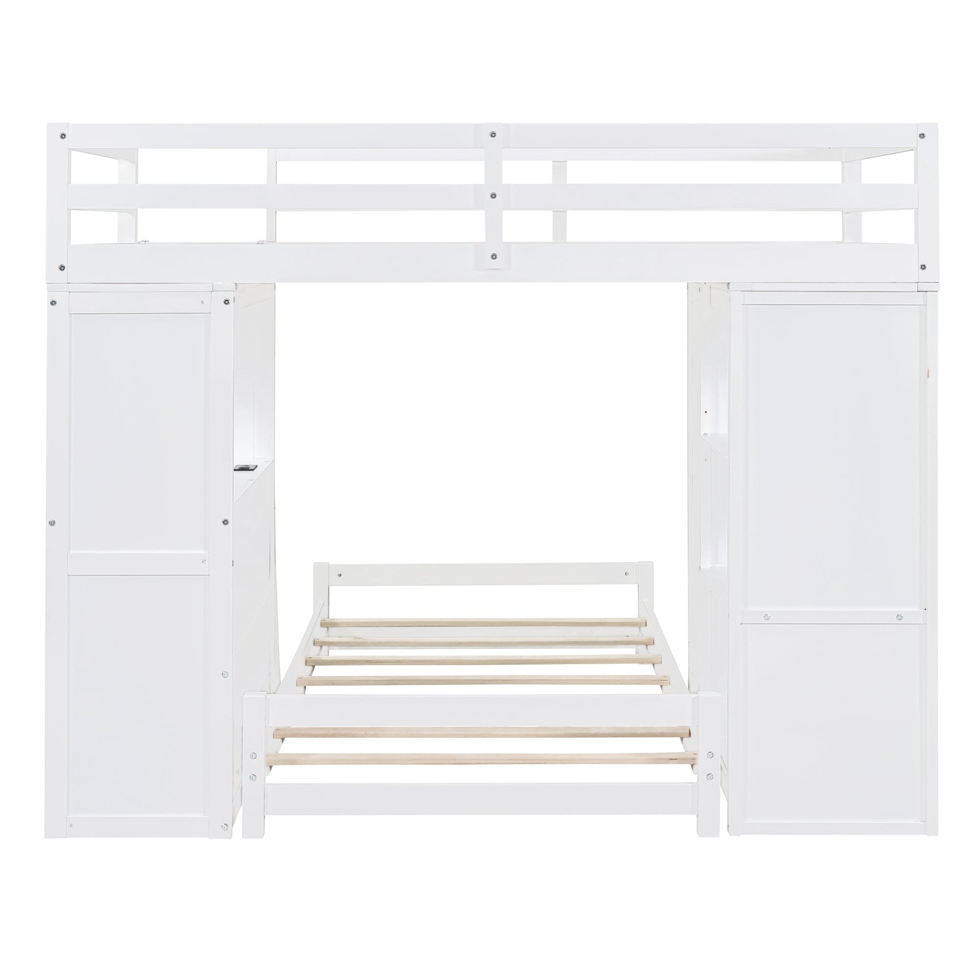 Twin over Twin Bunk Bed with LED Light and USB Ports, White