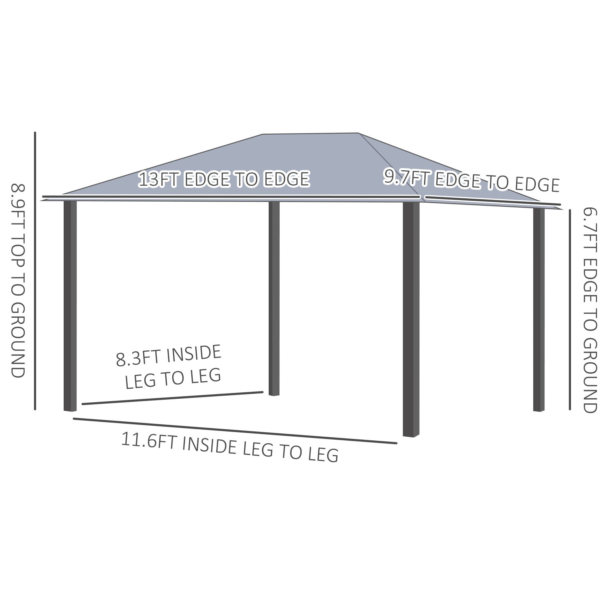 10' x 13' Patio Gazebo, Aluminum Frame, Outdoor Gazebo Canopy Shelter with Netting & Curtains, Garden, Lawn, Backyard and Deck, Gray