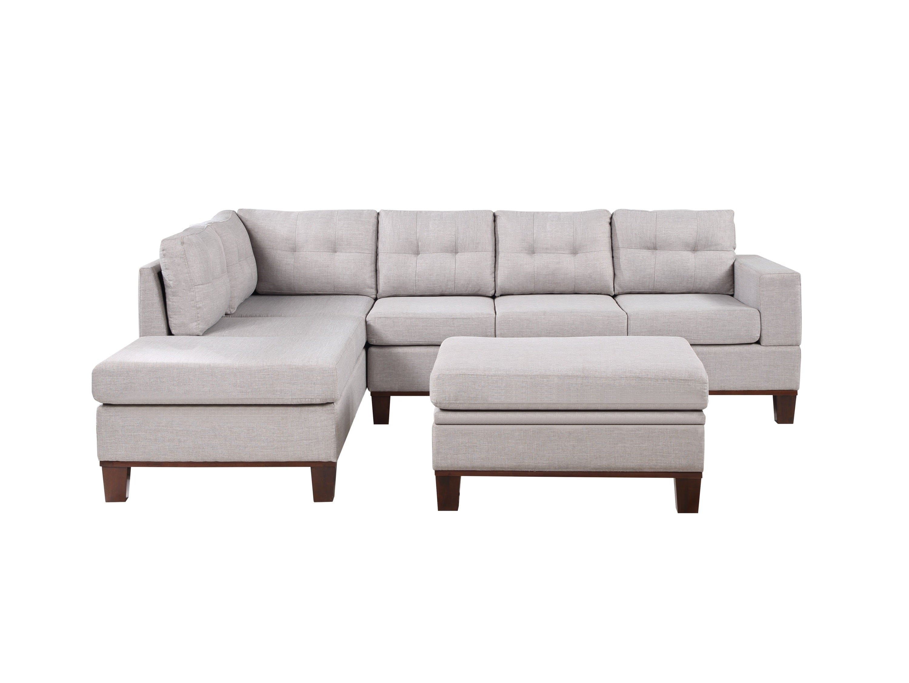 Hilo Light Gray Fabric Reversible Sectional Sofa with Dropdown Armrest, Cupholder, and Storage Ottoman