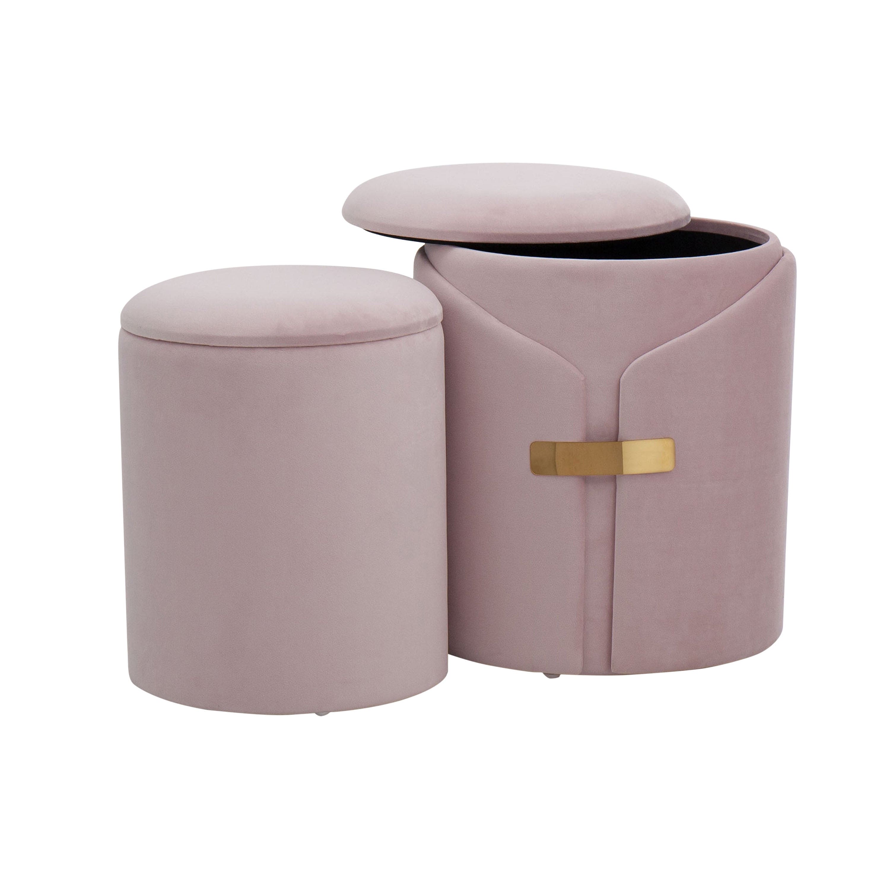 Dahlia Contemporary/Glam Nesting Ottoman Set in Blush Pink Velvet with Gold Metal Accent Pieces by LumiSource