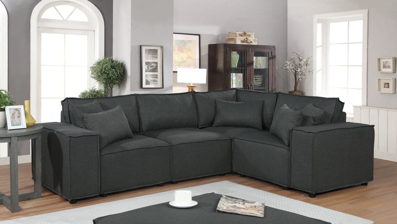 Melrose Modular Sectional Sofa with Ottoman in Dark Gray Linen