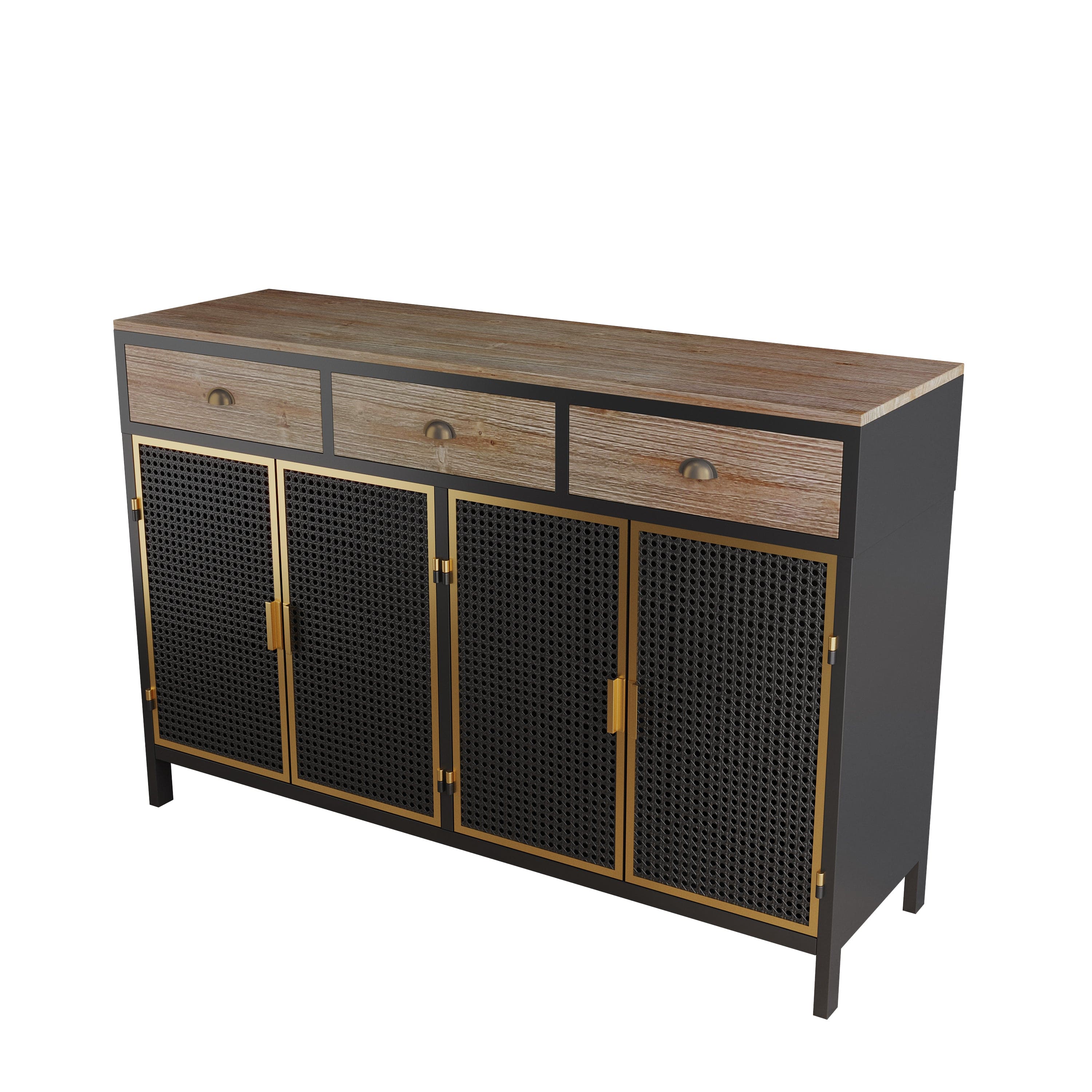 48" Wide  4 Doors Modern Sideboard with 3 Top Drawers, Freestanding Sideboard Storage Cabinet Entryway Floor Cabinet for Living Room Office Bedroom