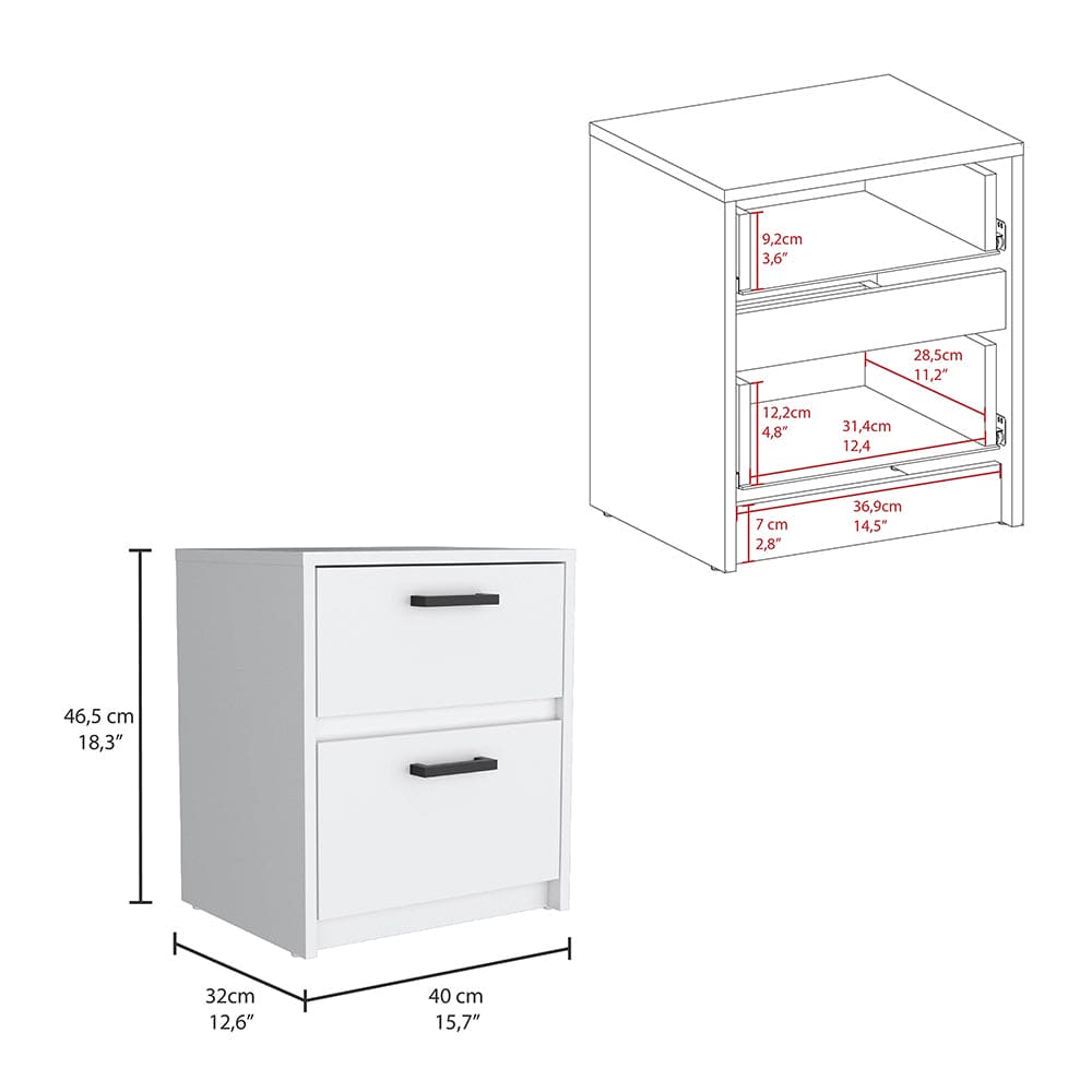 Nightstand Chequered, Two Drawes, White Finish