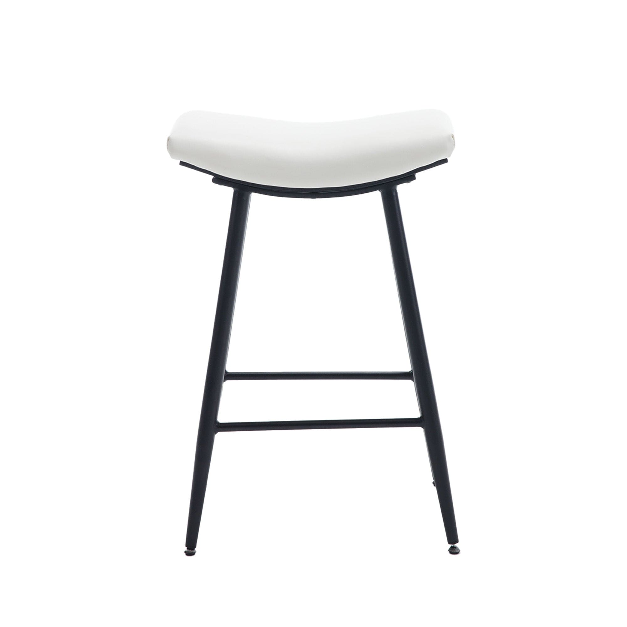 Bar Stools Set of 2 Armless Counter Low Bar Stools Without Back Modern PU Leather Stools with Metal Leg and Footrest,Cream