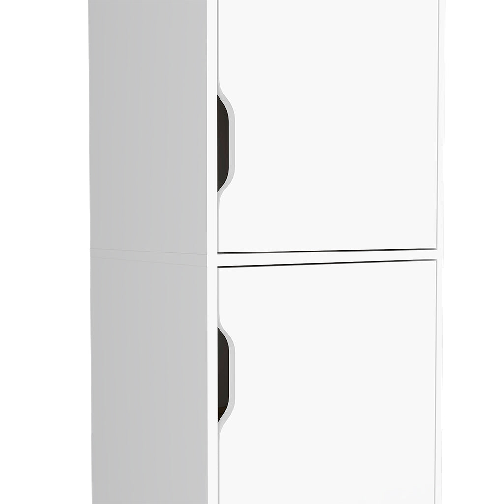 Single Kitchen Pantry Wallas, Four Shelves, Two Doors, Light Oak / White Finish