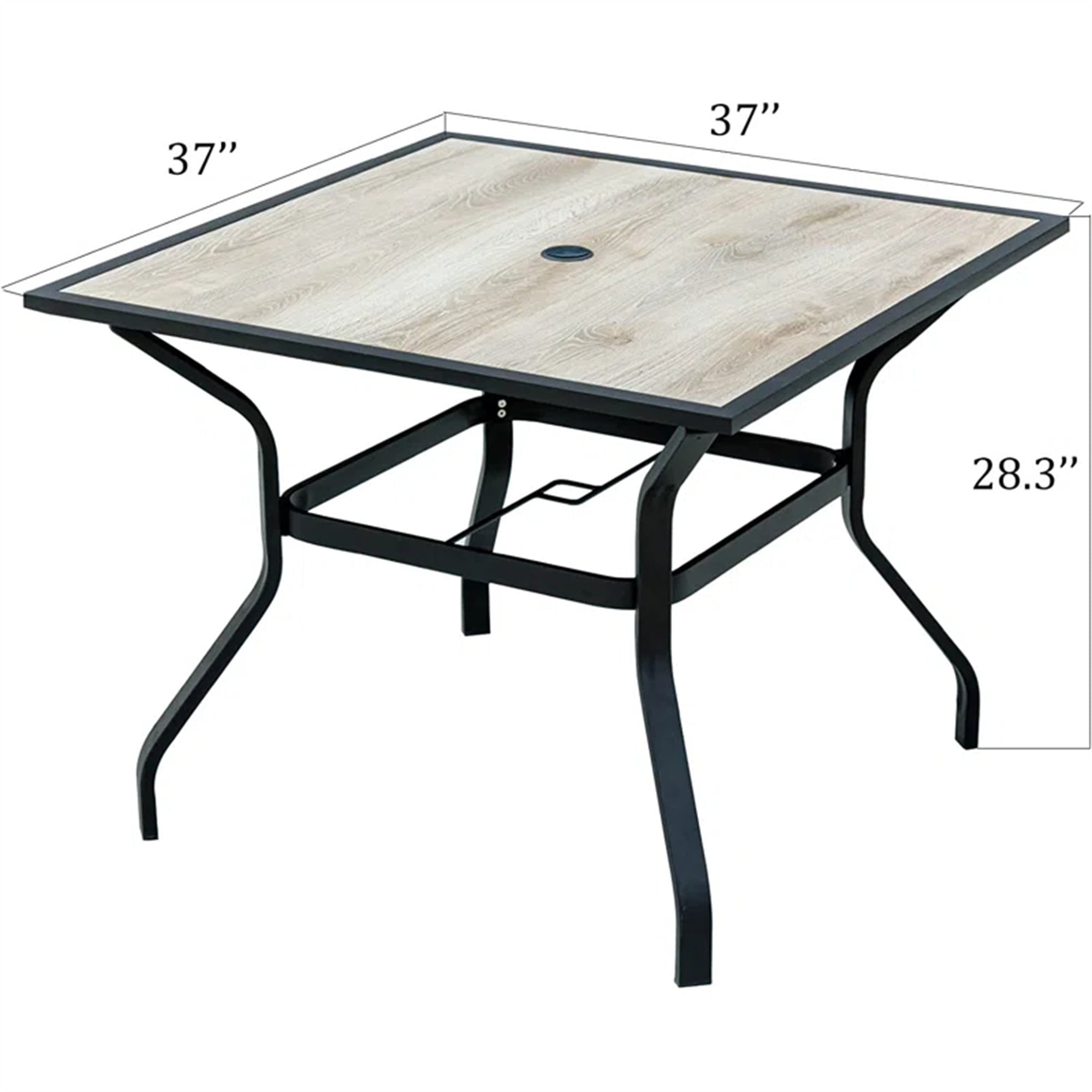 Outdoor Patio Dining Table Square Metal Table with Umbrella Hole and Wood-Look Tabletop for Porch,Garden,Backyard,Balcony(1 Table)