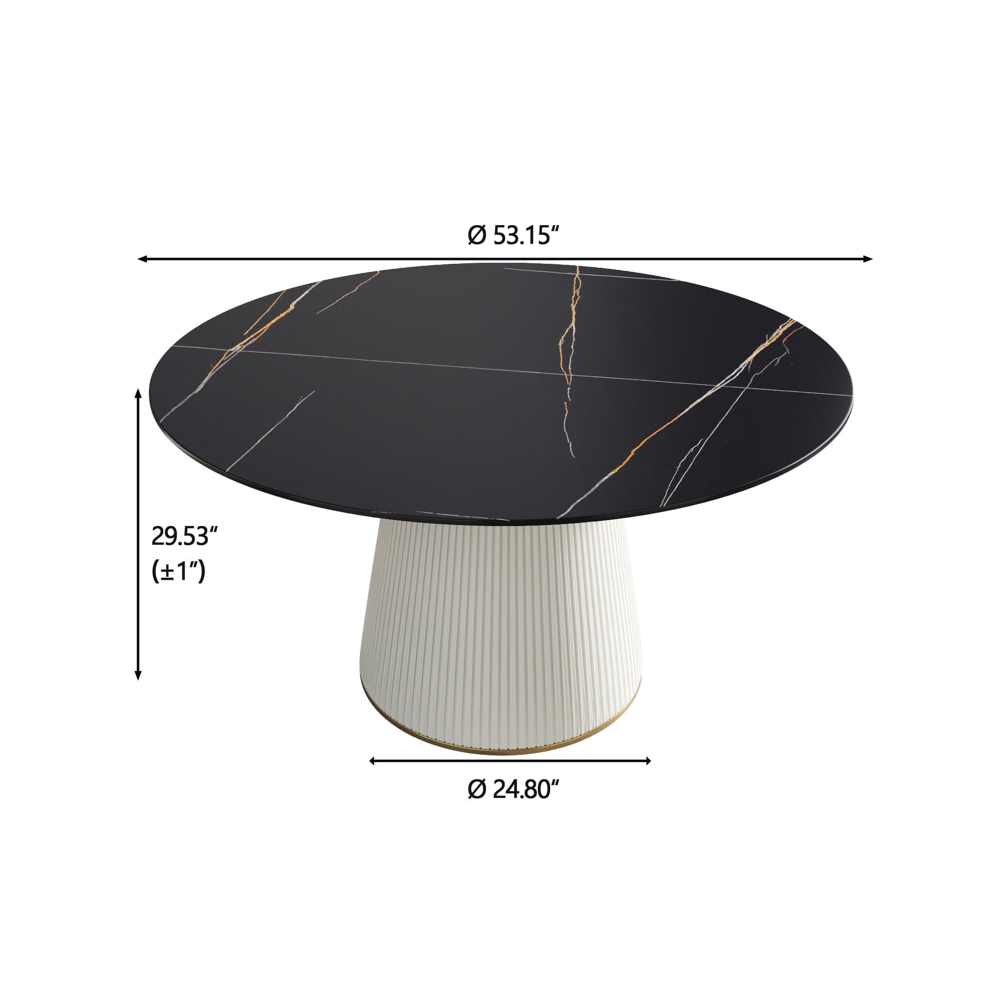 53.15 "Modern black artificial stone round beige plywood PU base dining table-can accommodate 6 people. (Not including chairs. )