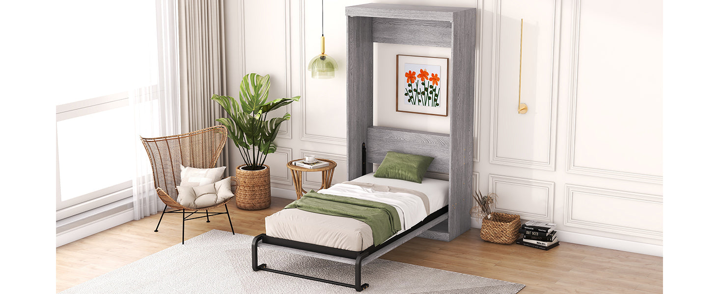 Twin Size Murphy Bed, can be Folded into a Cabinet, Gray