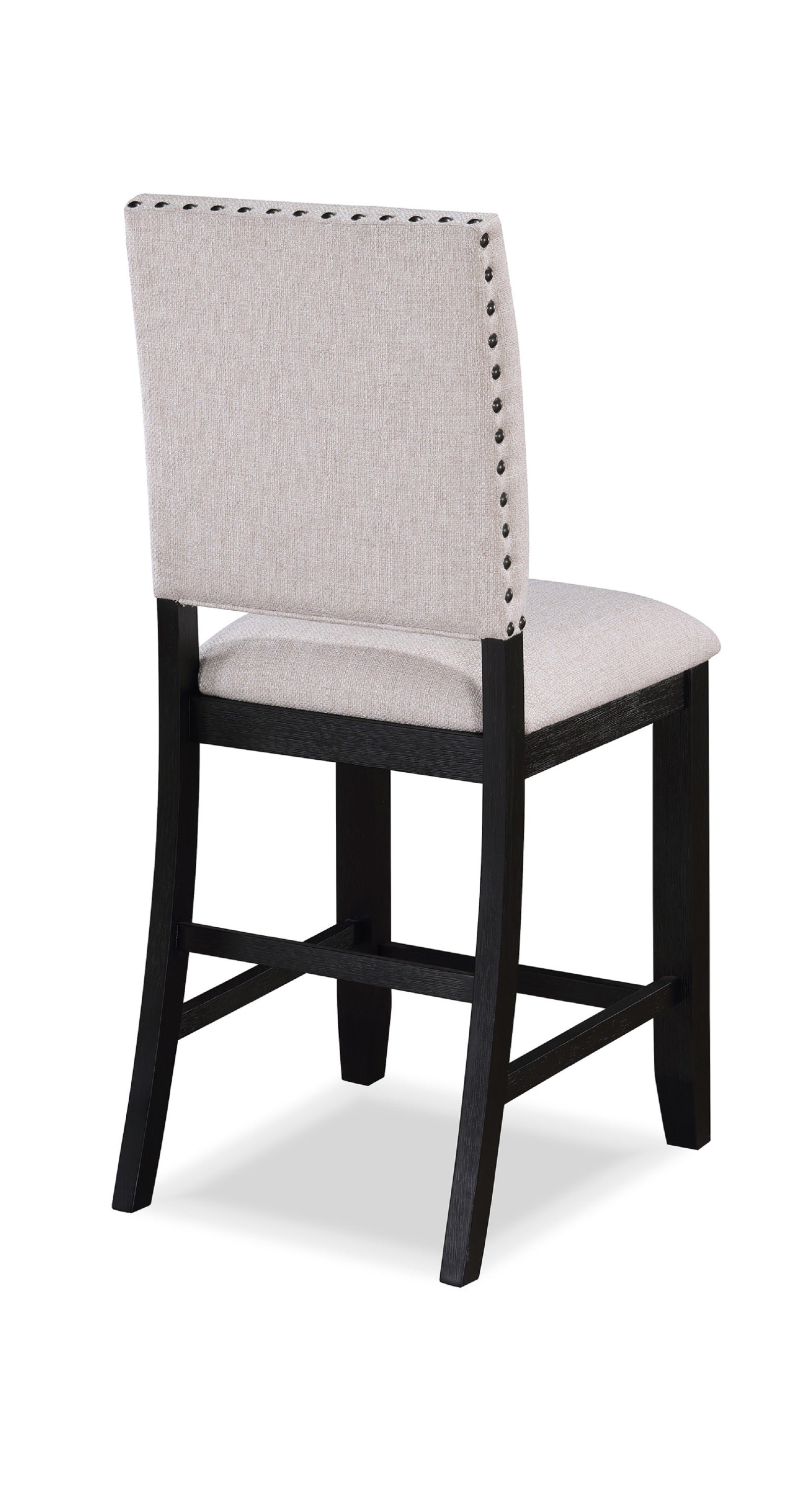 Transitional Relaxed Vintage Style 2pc Warm Charcoal Black Finish Nailhead Trim Counter Height Chairs Standard Height Dining Chairs Gray Fabric Upholstery