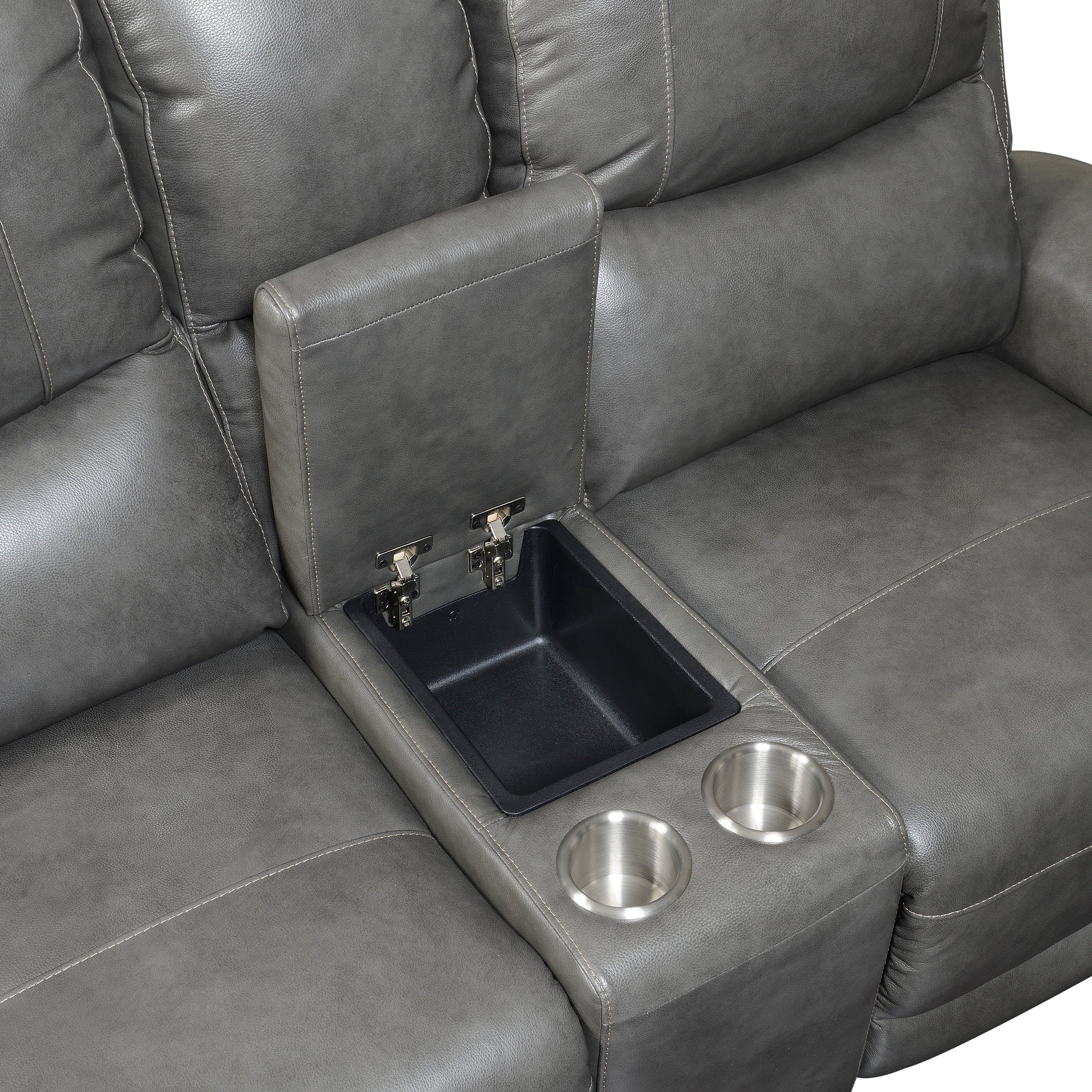 Leather Power Reclining Loveseat with Console - Contemporary Style, Dual Reclining Seats - USB Charging, Hidden Storage