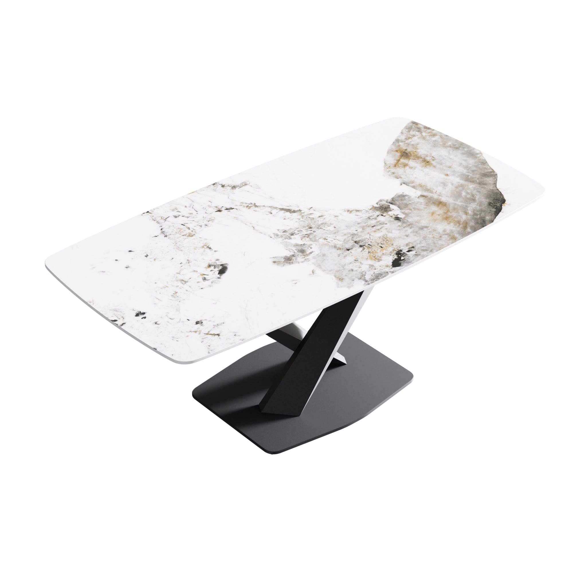 70.87"Modern artificial stone Pandora white curved black metal leg dining table-can accommodate 6-8 people