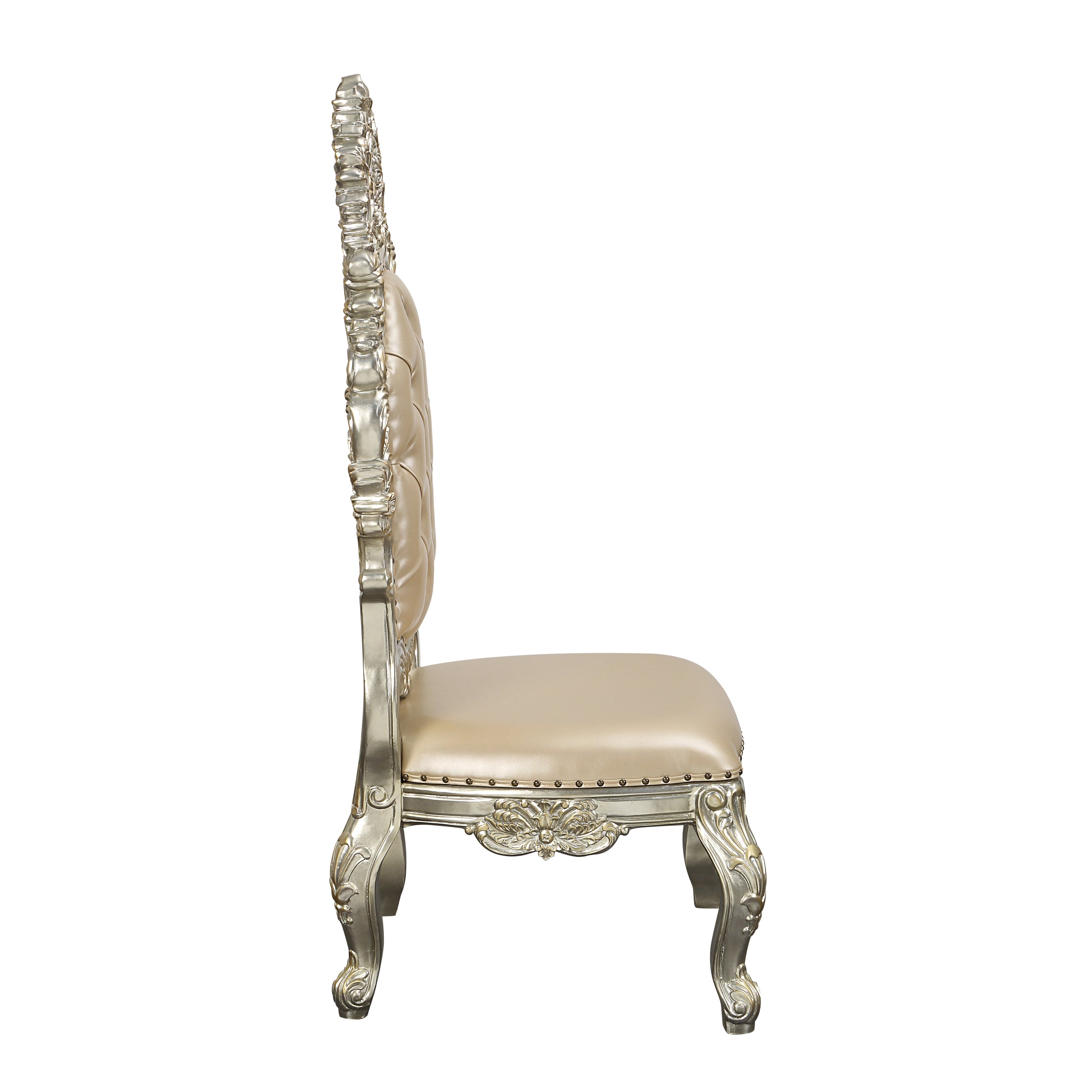 ACME Sorina SIDE CHAIR (SET-2) PU & Antique Gold Finish DN01209