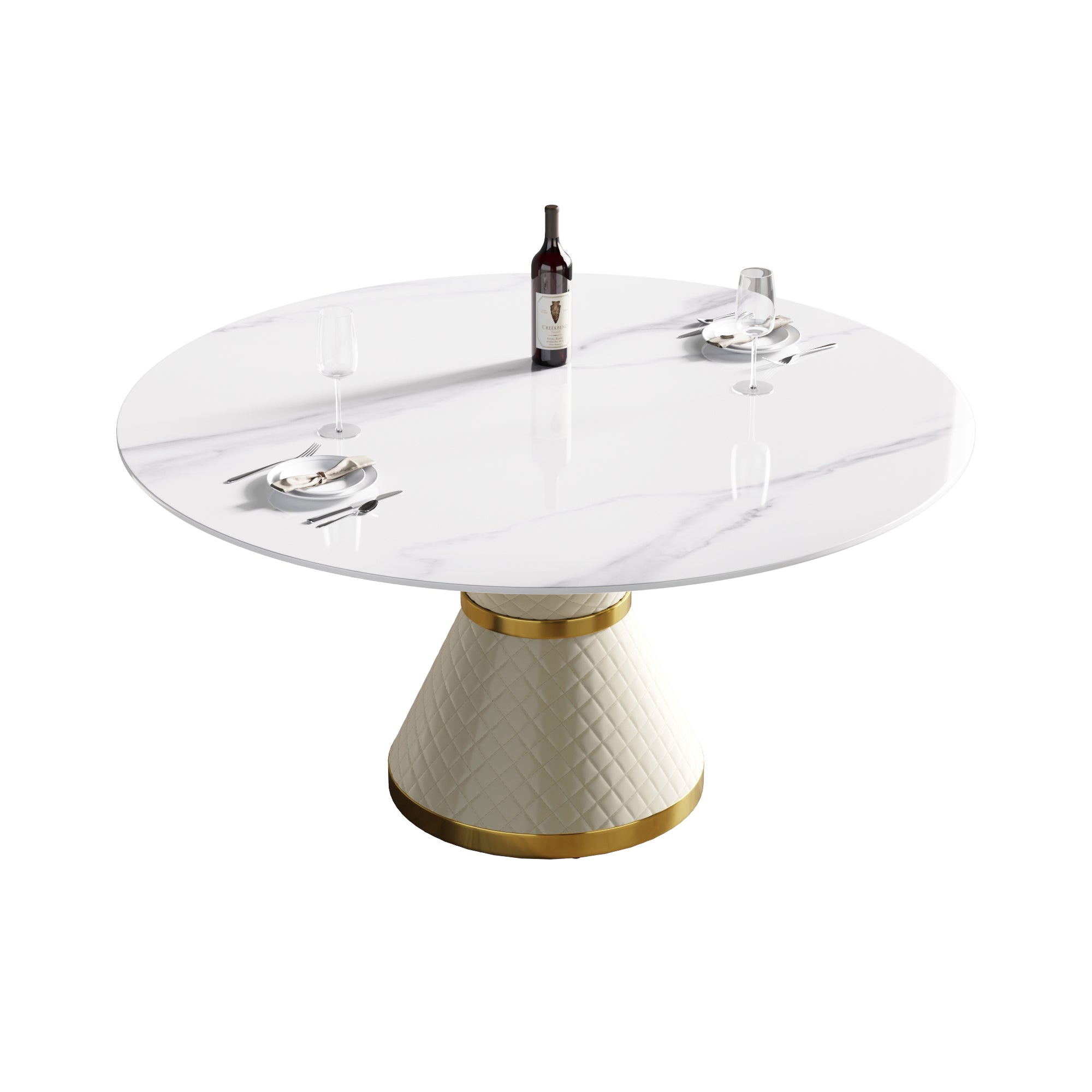 59.05"Modern artificial stone round white carbon steel base dining table-can accommodate 6 people