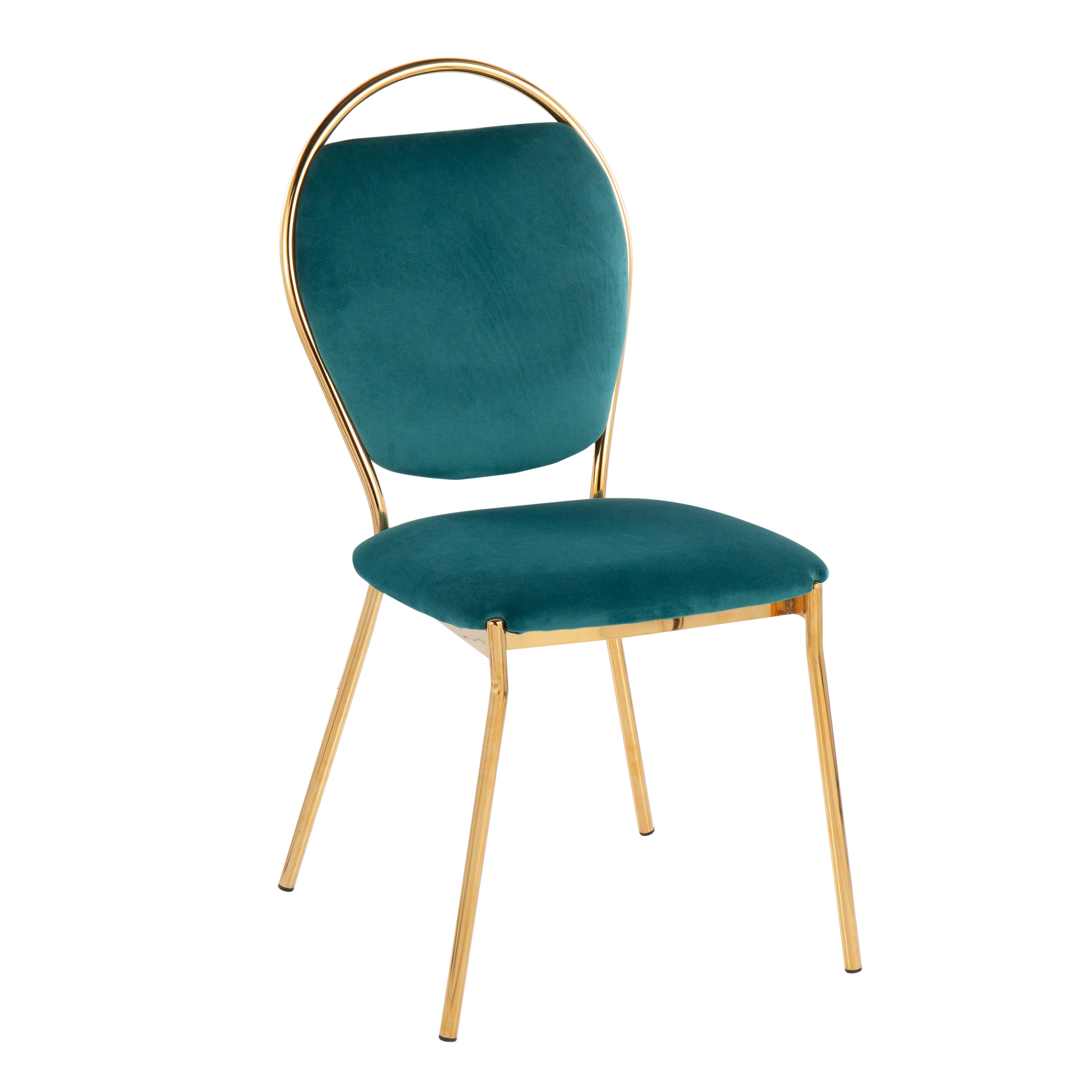 Keyhole Contemporay/Glam Dining Chair in Gold Metal and Green Velvet by LumiSource - Set of 2