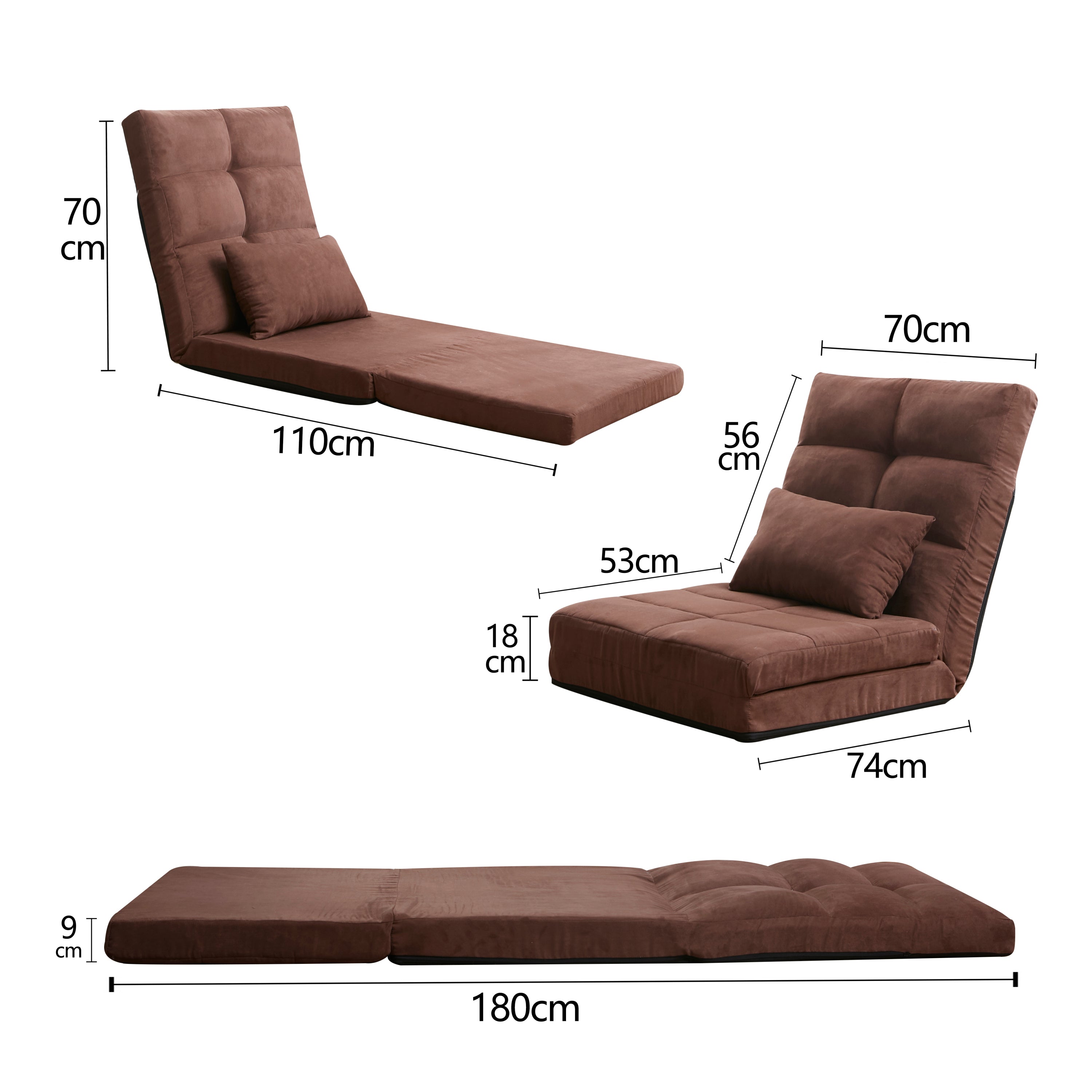 Triple Fold Down Sofa Bed, Adjustable Floor Couch Sofa with One Pillow, 5 Reclining Position, Convertible Upholstered Guest Sleeper,Adjustable Foldable Modern Leisure Sofa Bed Video Gaming Sofa