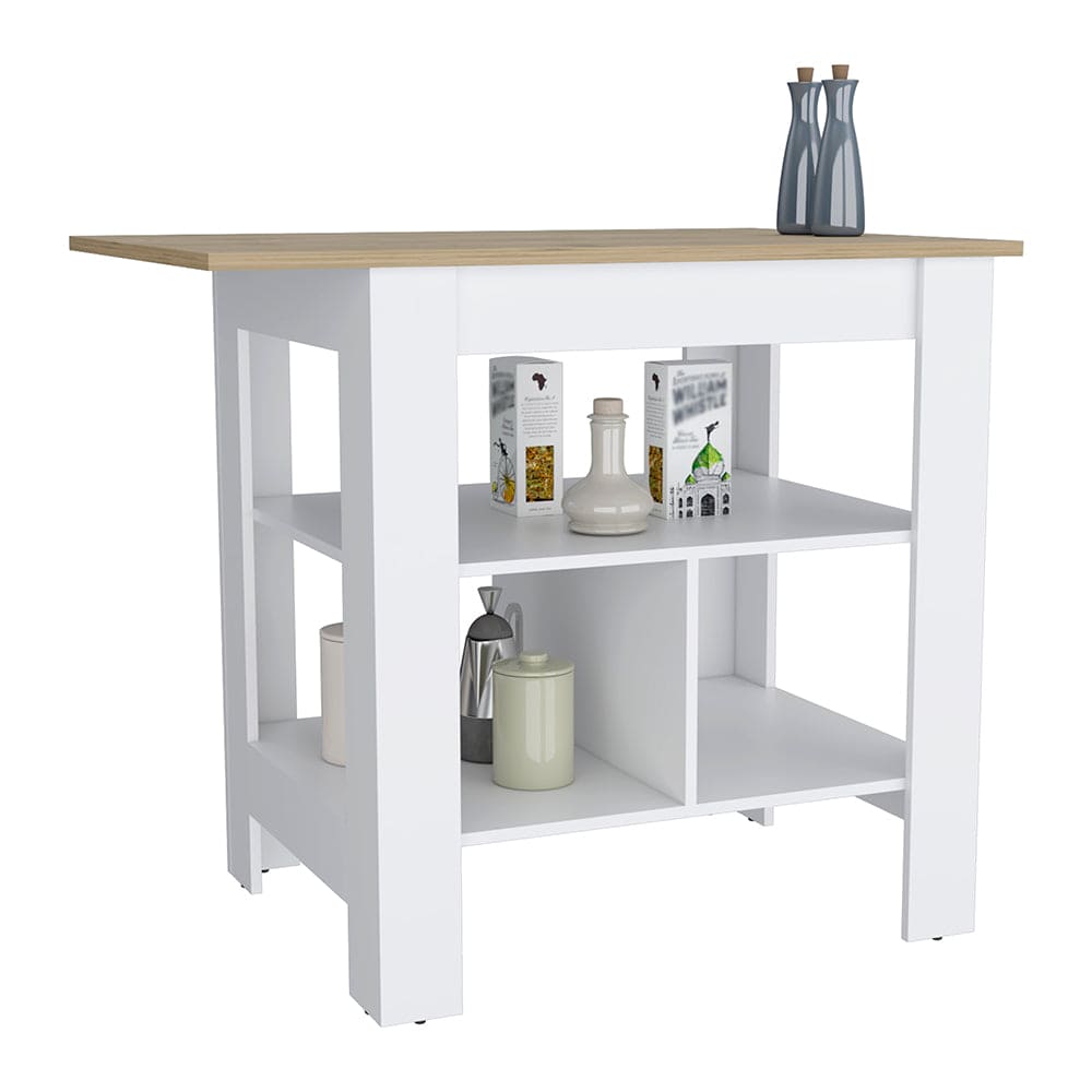 Kitchen Island Pompeya, Three Shelves, White Finish