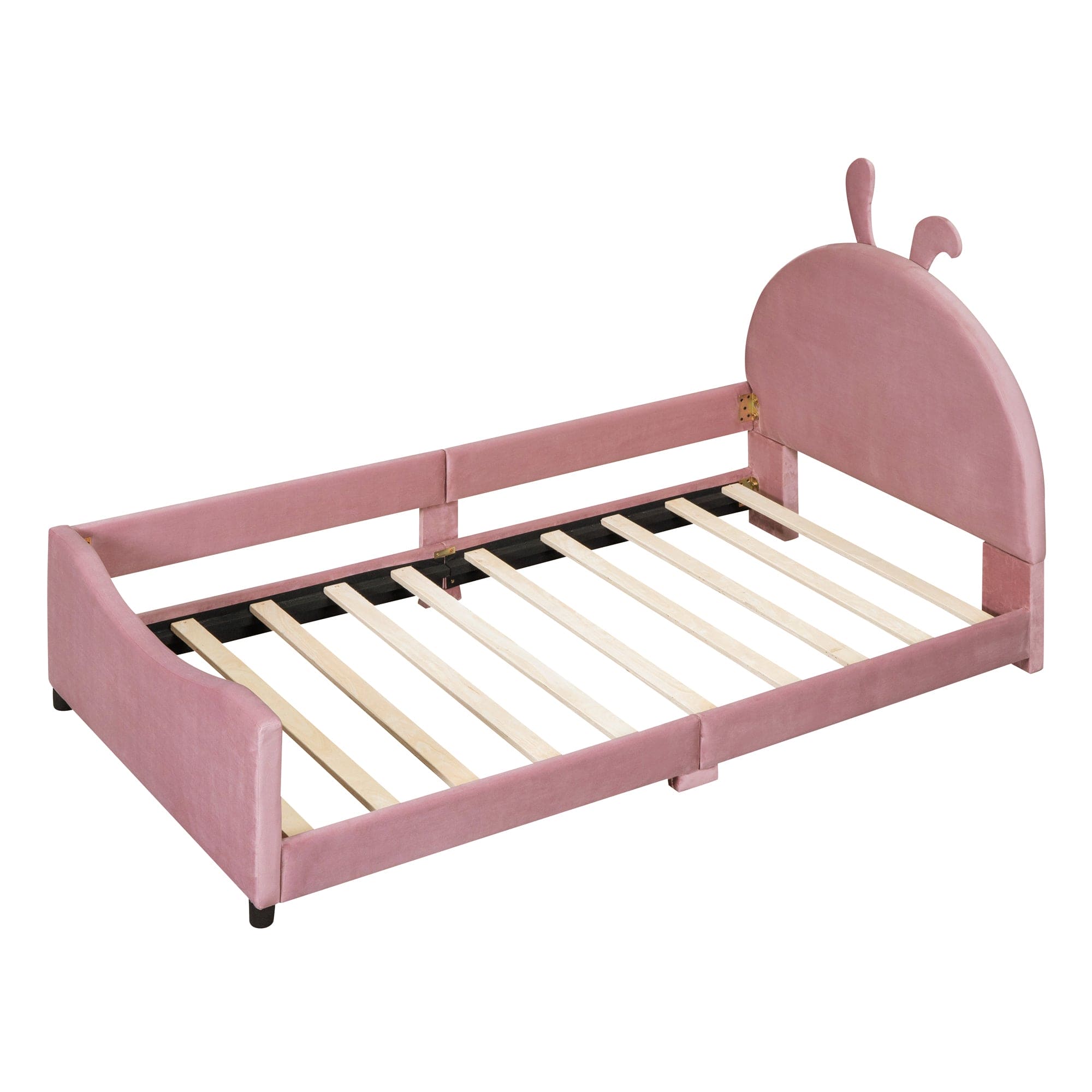 Twin Size Upholstered Daybed with Rabbit Ear Shaped Headboard, Pink