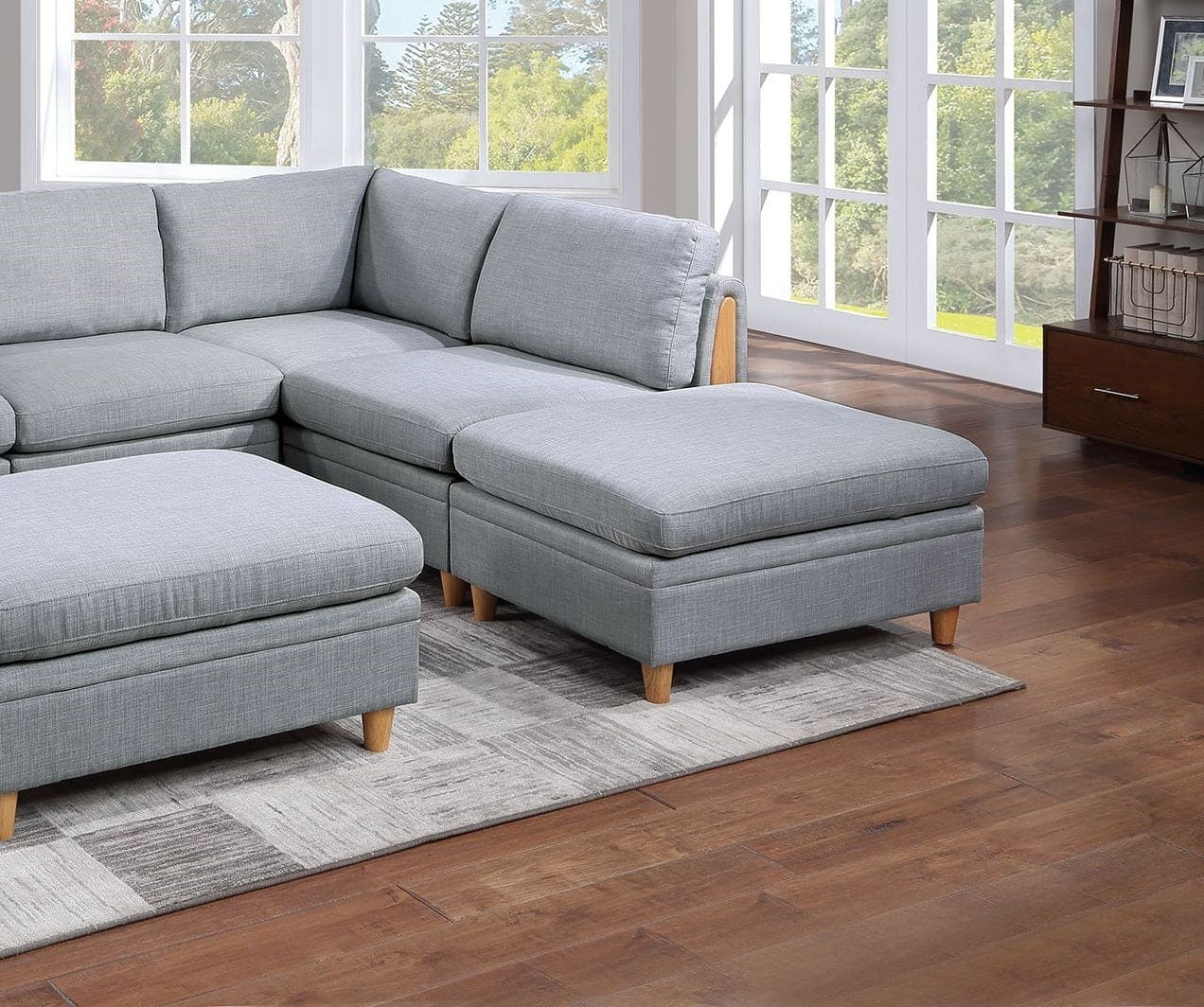 Living Room Furniture 6pc Modular Sofa Set Light Grey Dorris Fabric Couch 2x Corner Wedges 2x Armless Chair And 2x Ottomans