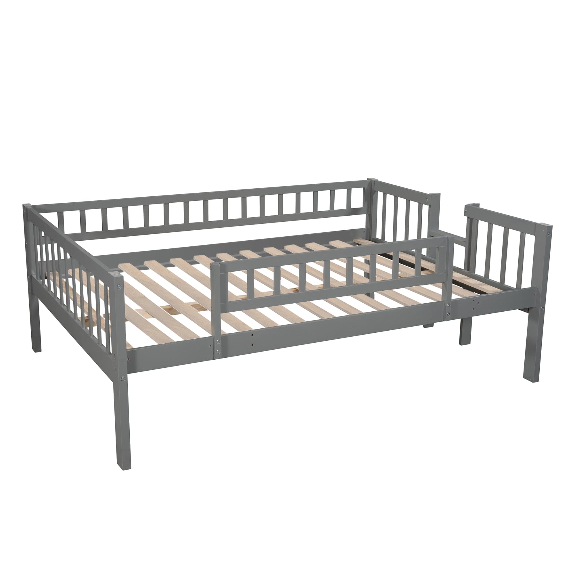 Full-Over-Full-Over-Full Triple Bed with Built-in Ladder and Slide , Triple Bunk Bed with Guardrails, Gray(OLD SKU :LP000052AAE)