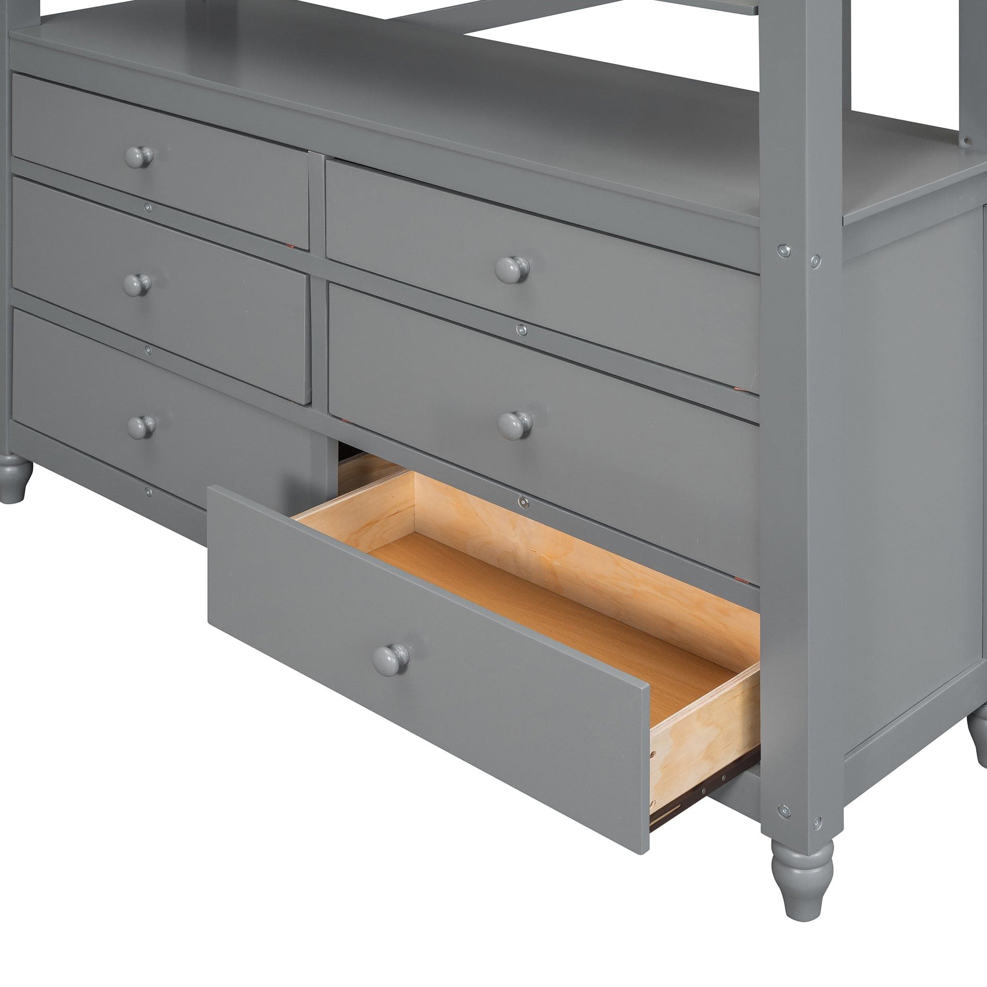 Full size Loft Bed with Drawers and Desk, Wooden Loft Bed with Shelves - Gray(OLD SKU:LT001529AAE)