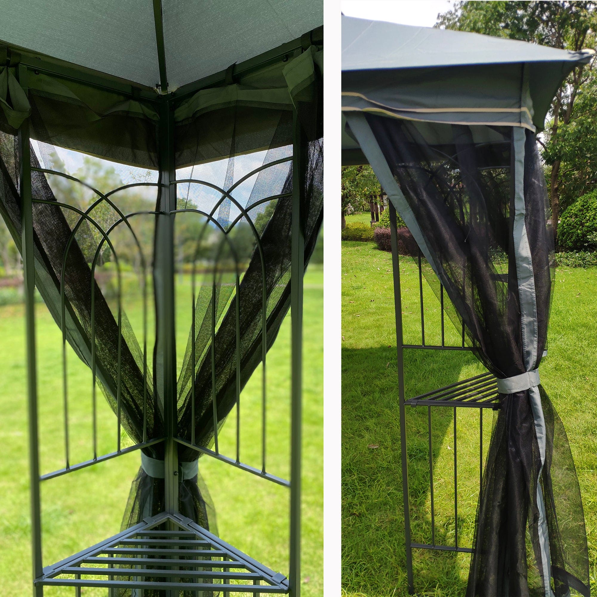 10x10 Outdoor Patio Gazebo Canopy Tent With Ventilated Double Roof And Mosquito net(Detachable Mesh Screen On All Sides),Suitable for Lawn, Garden, Backyard and Deck,Gray Top