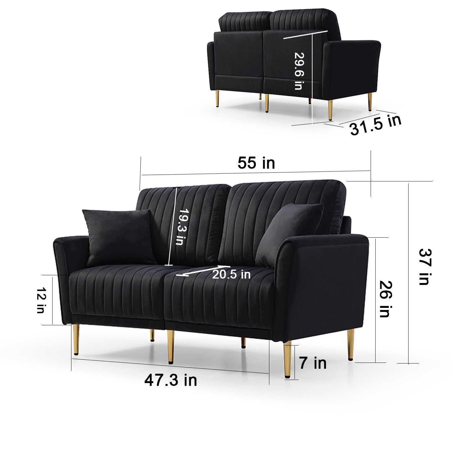 3 Pieces Sectional Sofa Set for Living Room, 2 pieces of two-seater sofas and 1 piece of 3-seater sofas, , 3 Pcs Couch Set with, Sectional Couches for Living Room, 3-Seater +Sofa + Loveseat , Black Ve