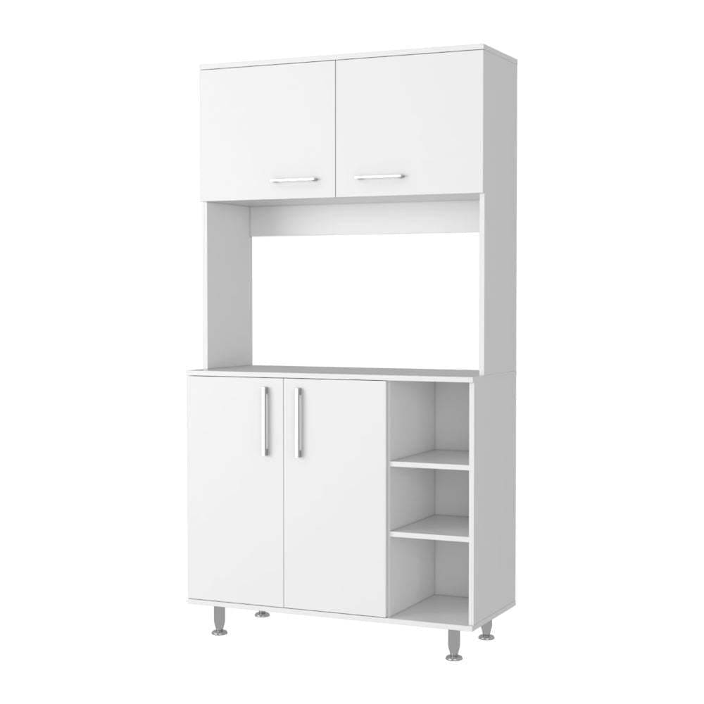 Ralston 7-Shelf 4-Door 2-piece Kitchen Set, Kitchen Island and Pantry Cabinet White and Walnut