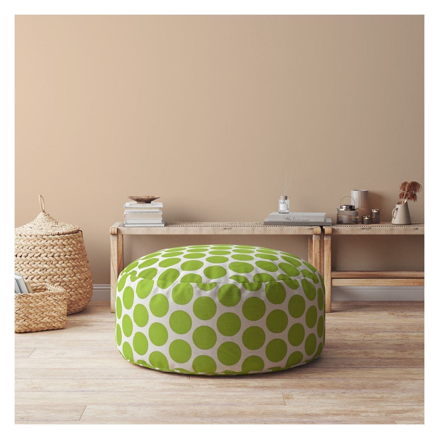 Indoor BIG DOT Kiwi Round Zipper Pouf - Cover Only - 24in dia x 20in tall