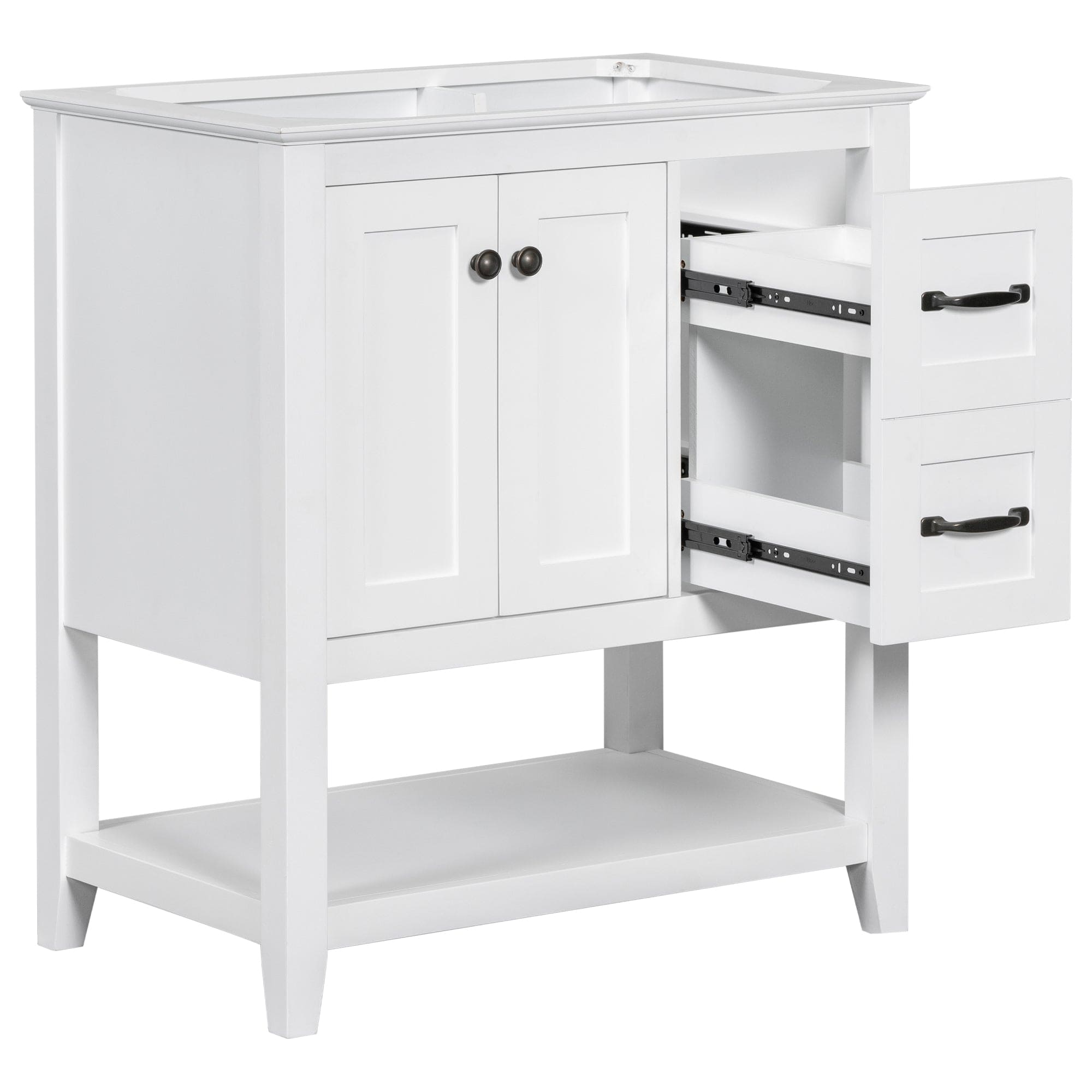 30" Bathroom Vanity without Sink Top, Cabinet Base Only, Vanity with Multi-Functional Drawer, White