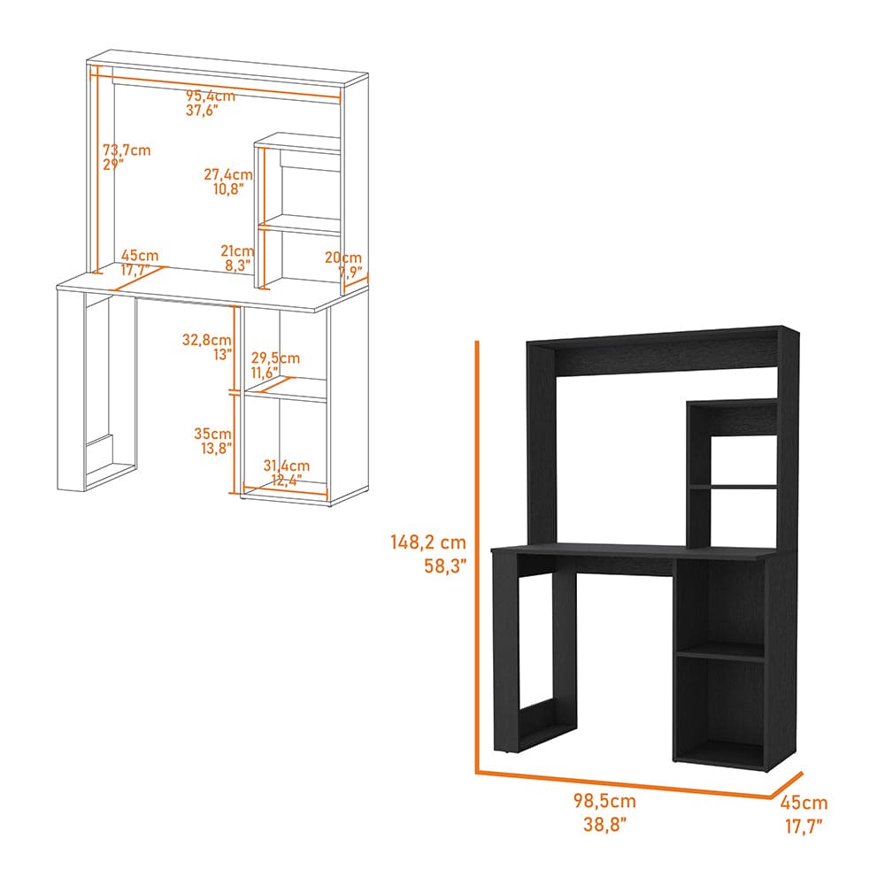 Desk Ryndon, Hutch, Black Wengue Finish