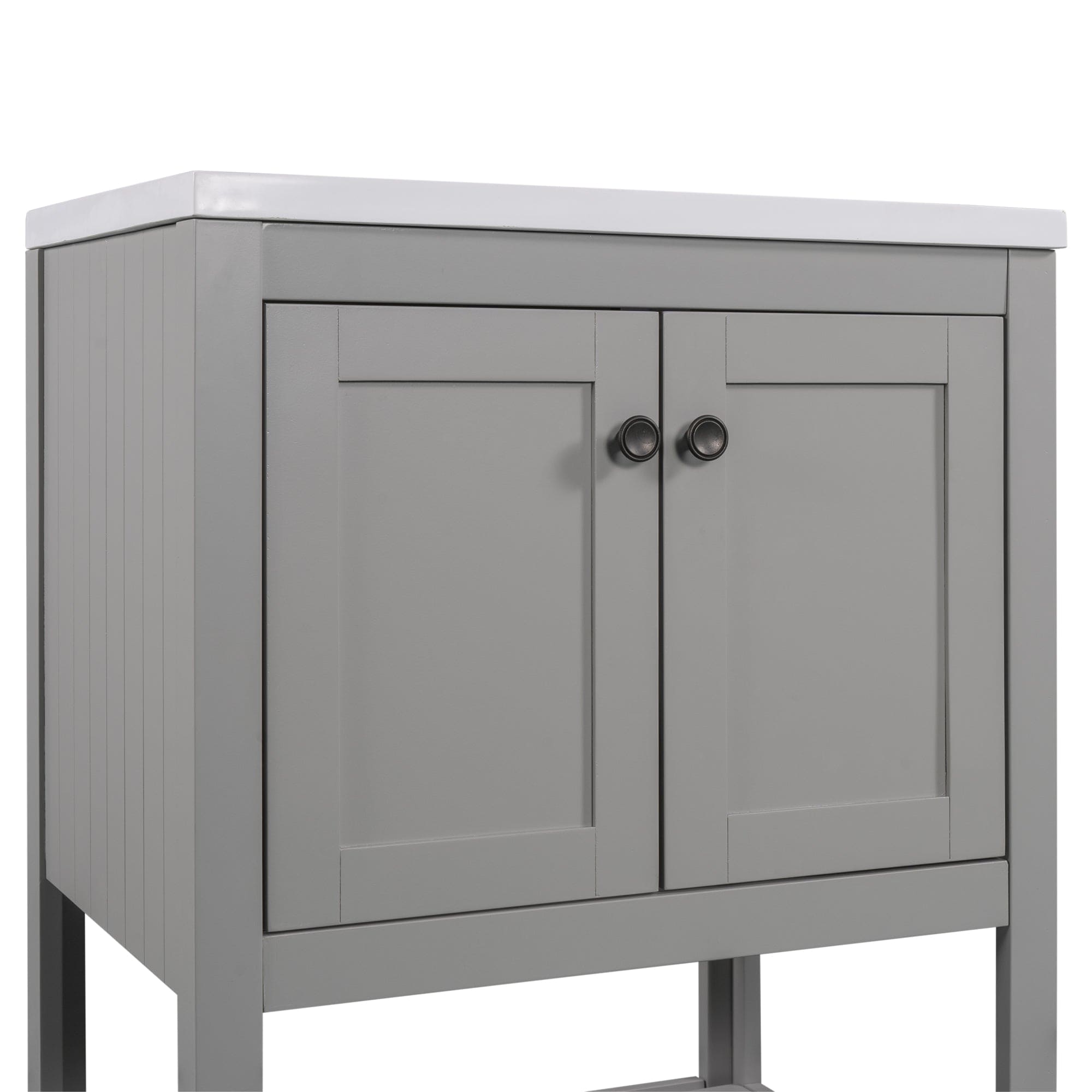 [VIDEO] 24" Grey Modern Sleek Bathroom Vanity Elegant Ceramic Sink with Solid Wood Frame Open Style Shelf (OLD SKU: JL000004AAE)