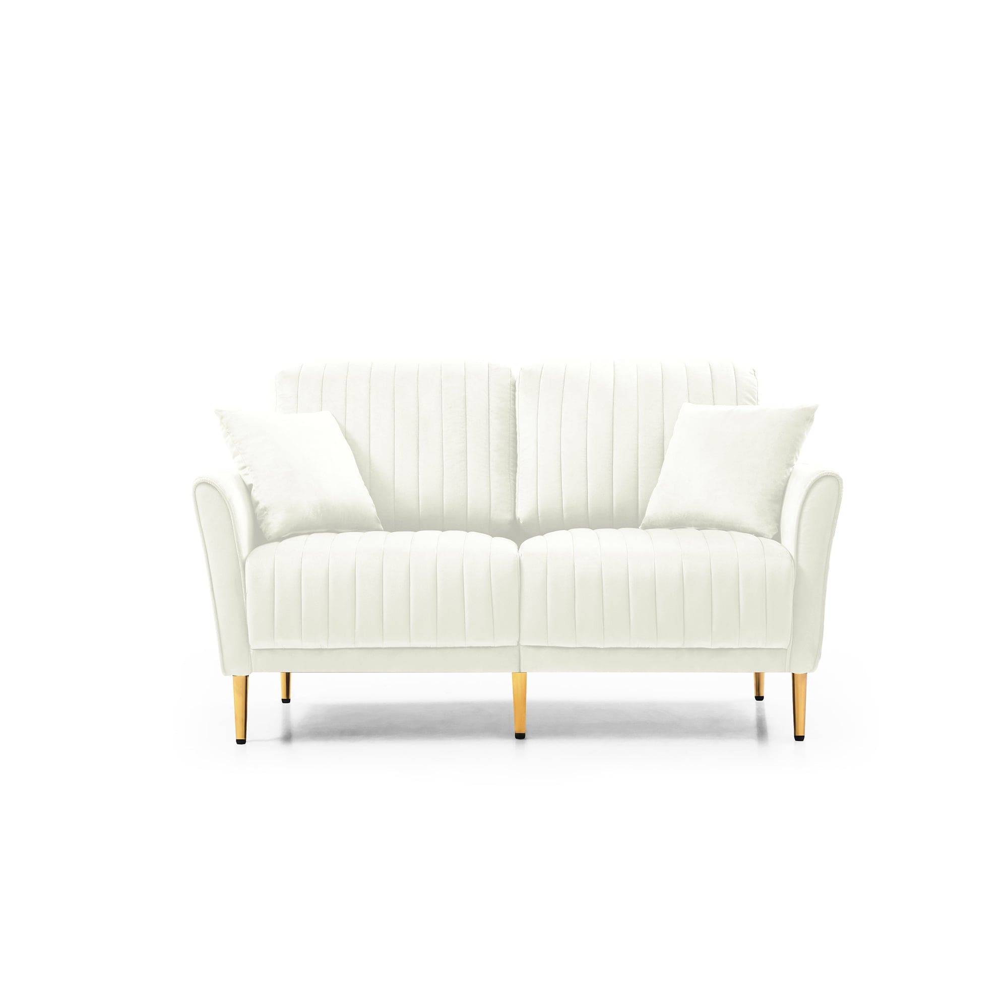 Modern Upholstered Sofa 3 Seater Couches and 2 Set of 2 Seater Couchses for Living Room Sectional Sofas w/throw Pillows and Gold Metal Legs, Cream Velvet