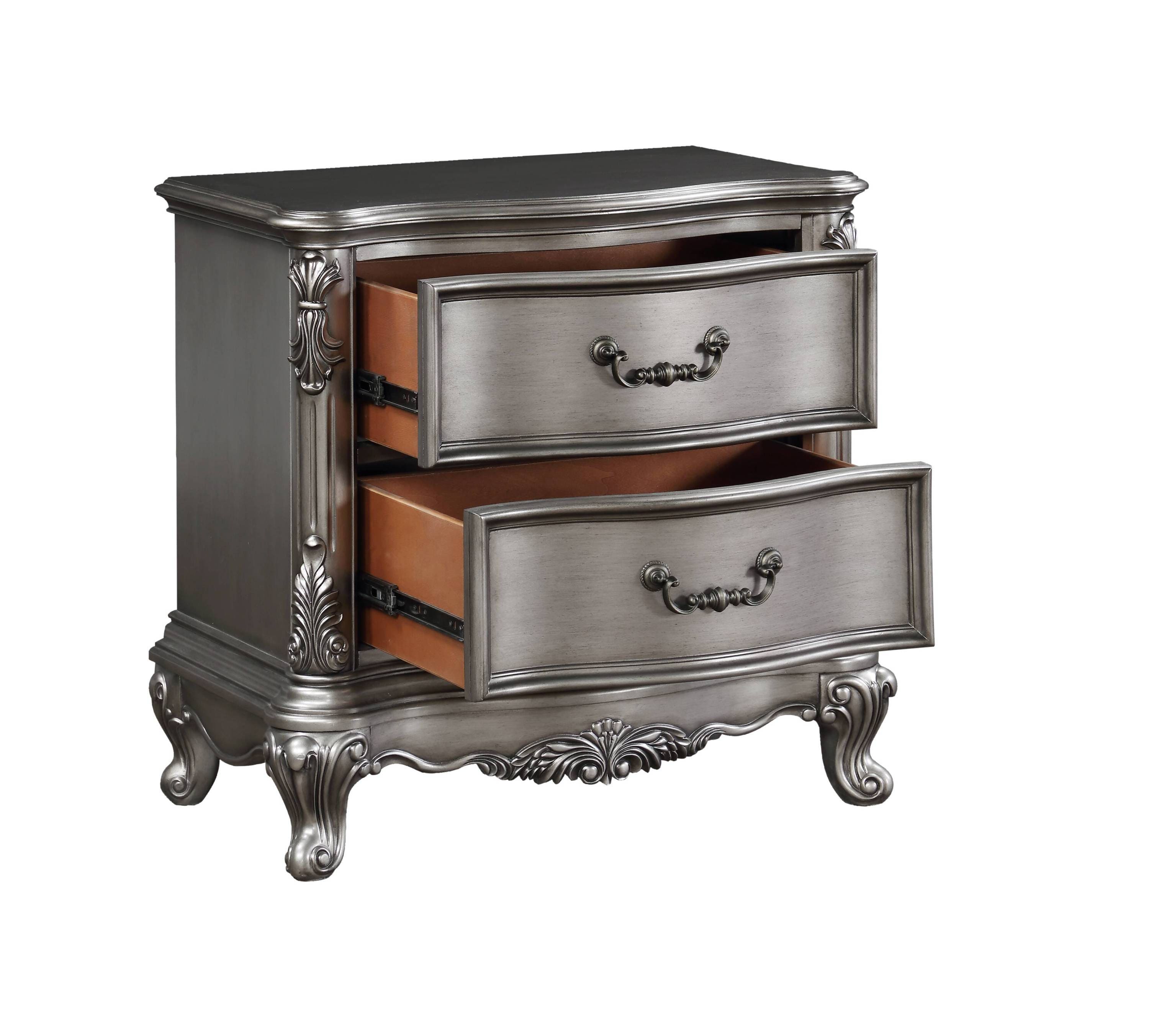 ACME Ausonia Nightstand, Antique Platinum Finish BD00604