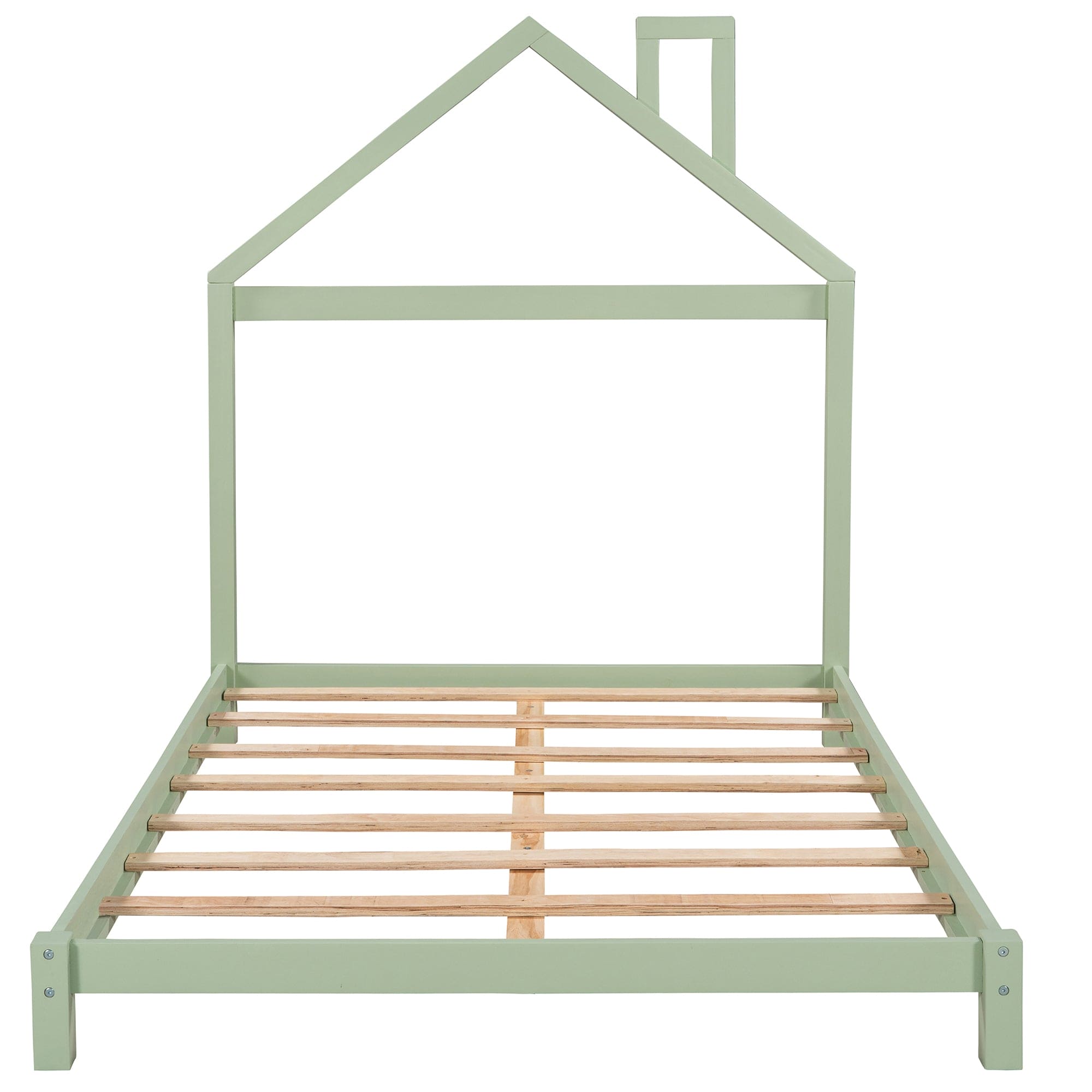 Full Size Wood Platform Bed with House-shaped Headboard  (Green)