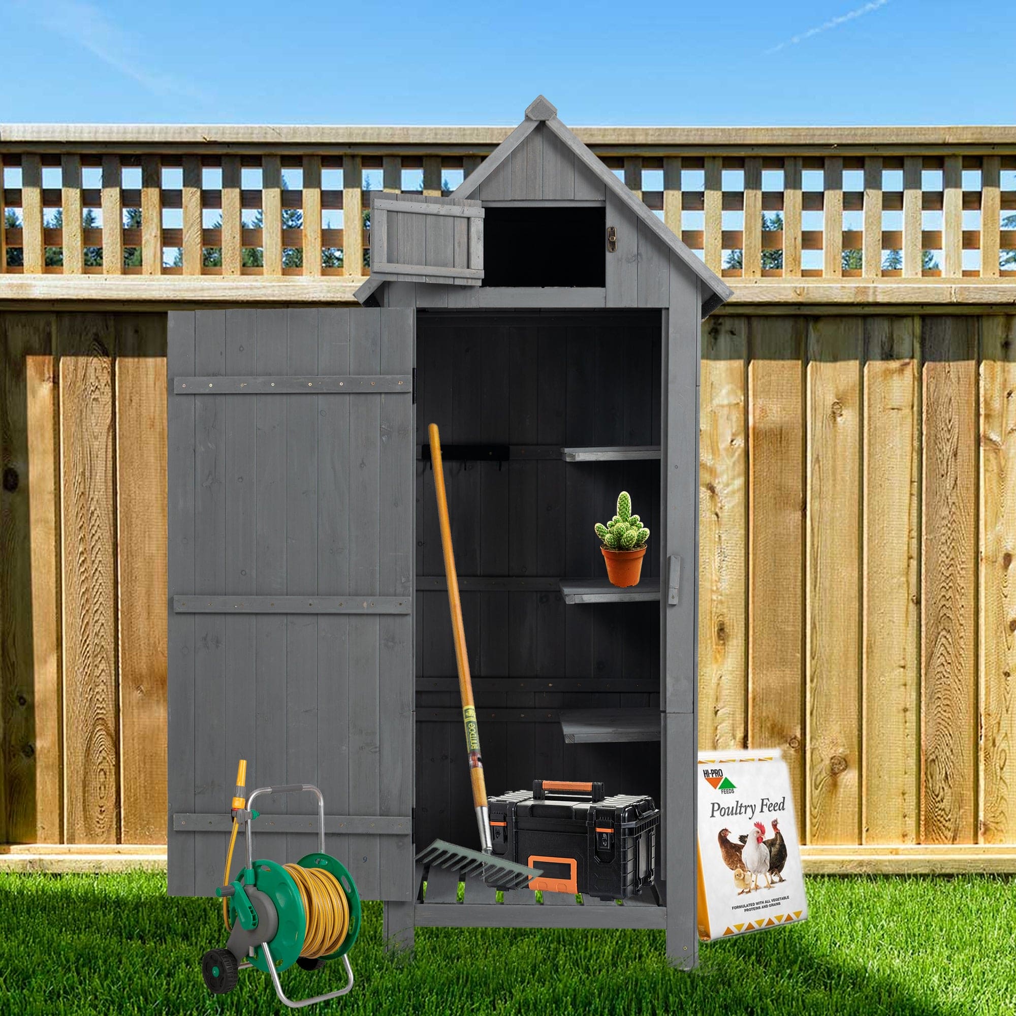 30.3"L X 21.3"W X 70.5"H Outdoor Storage Cabinet Tool Shed Wooden Garden Shed  Gray