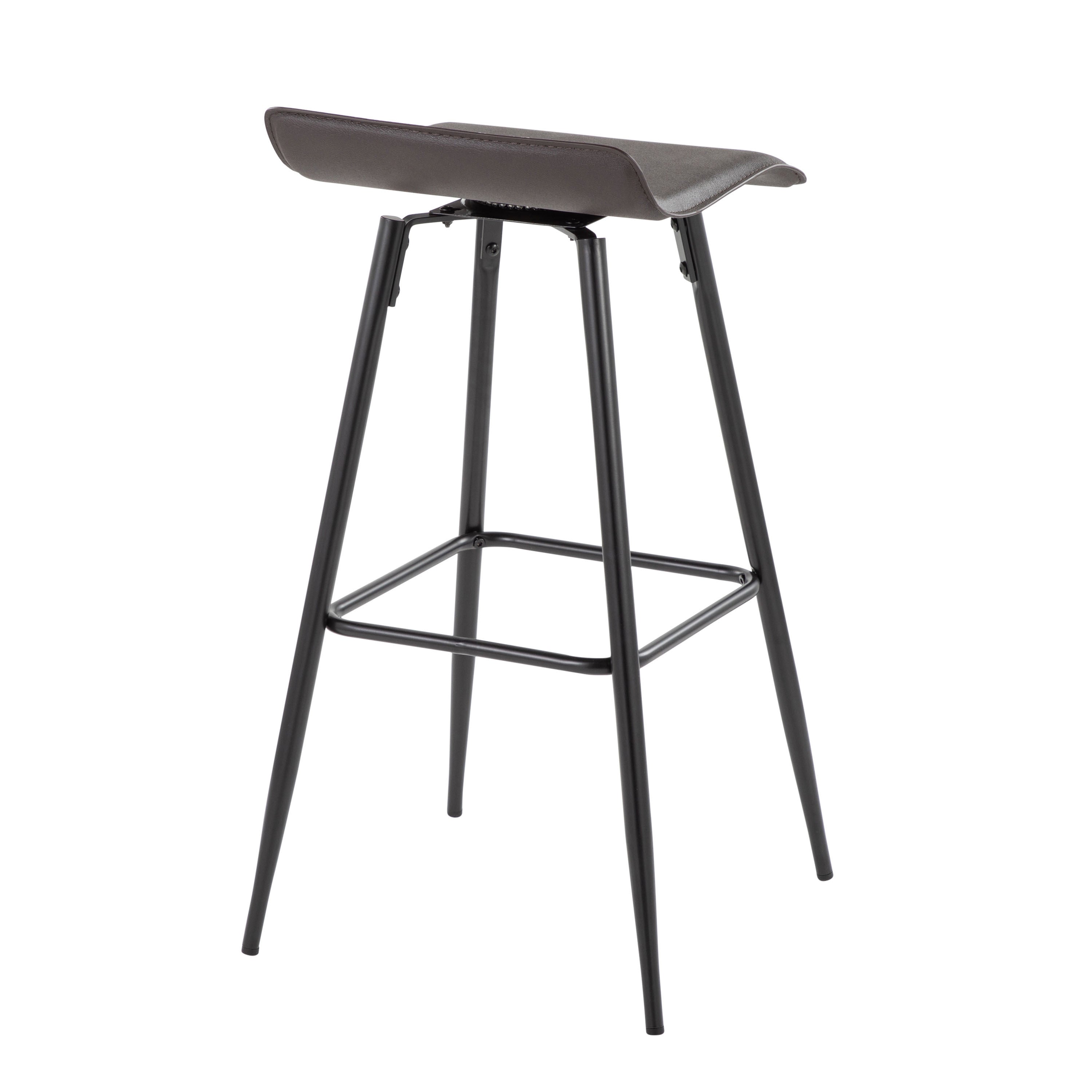 Ale 30" Contemporary Fixed-Height Bar Stool in Black Steel and Espresso Faux Leather by LumiSource - Set of 2