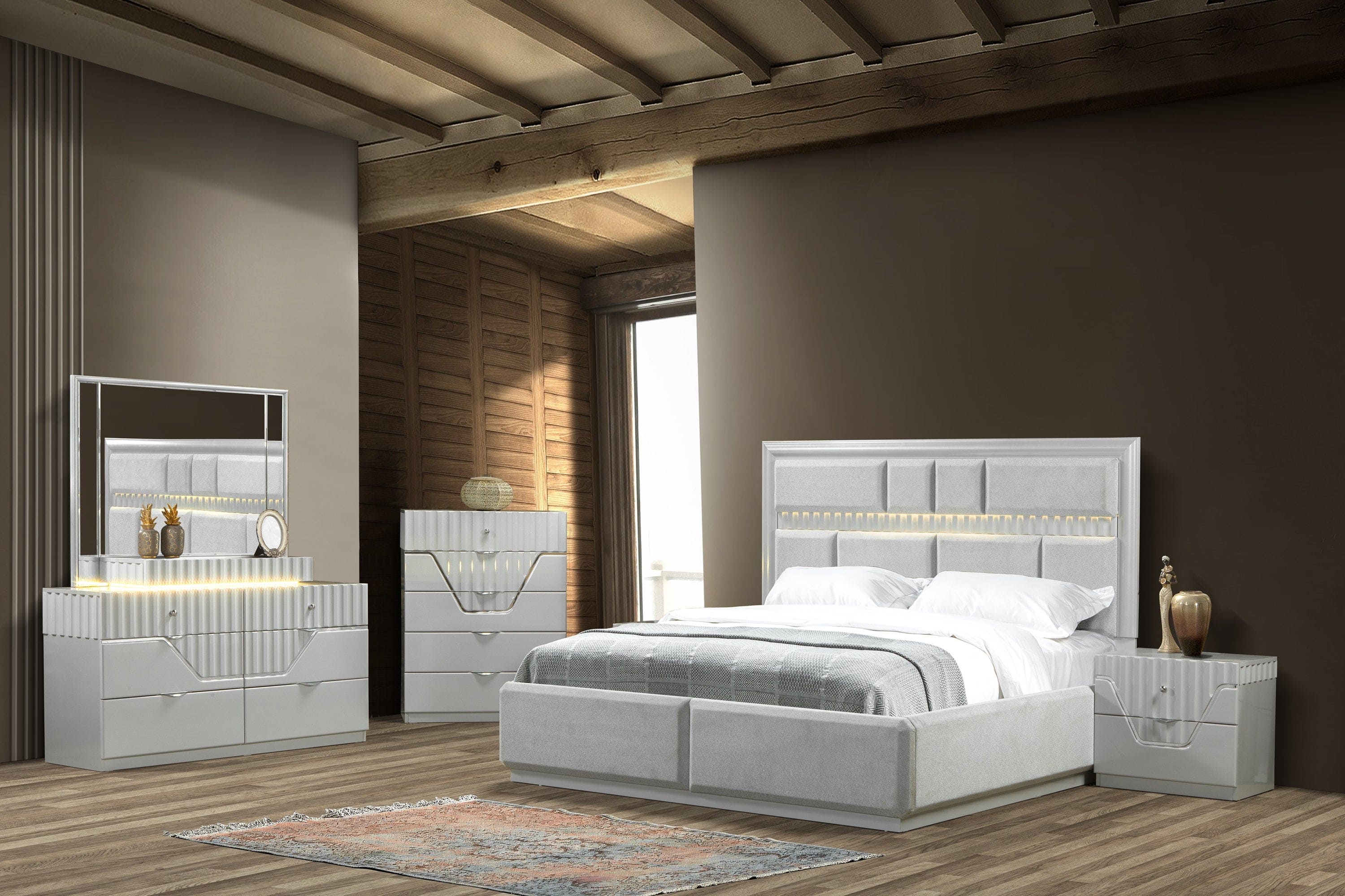 Da Vinci Modern Style Queen Bed Made with Wood in Gray