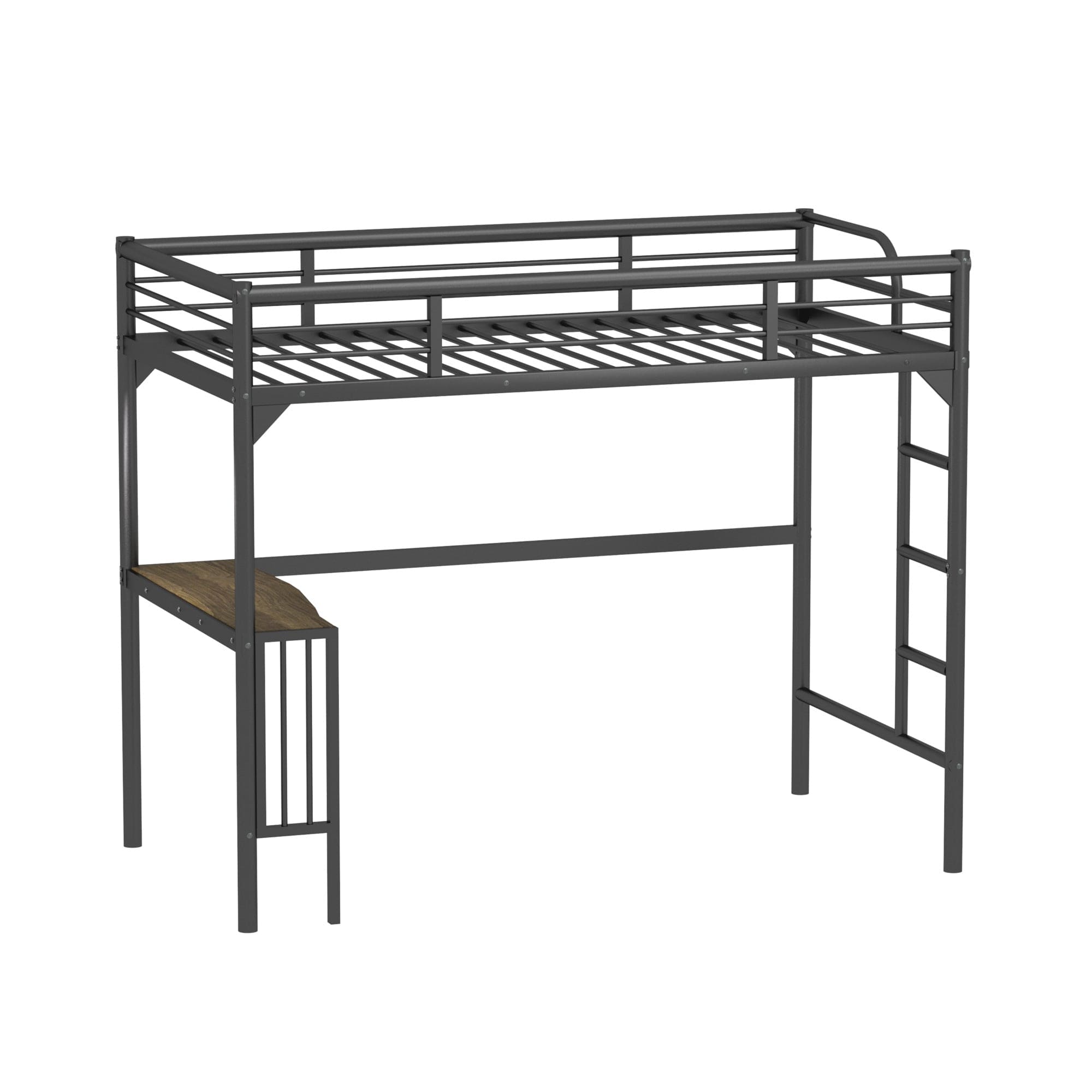 Twin Metal Loft Bed with Desk, Ladder and Guardrails,bookdesk under bed , Black