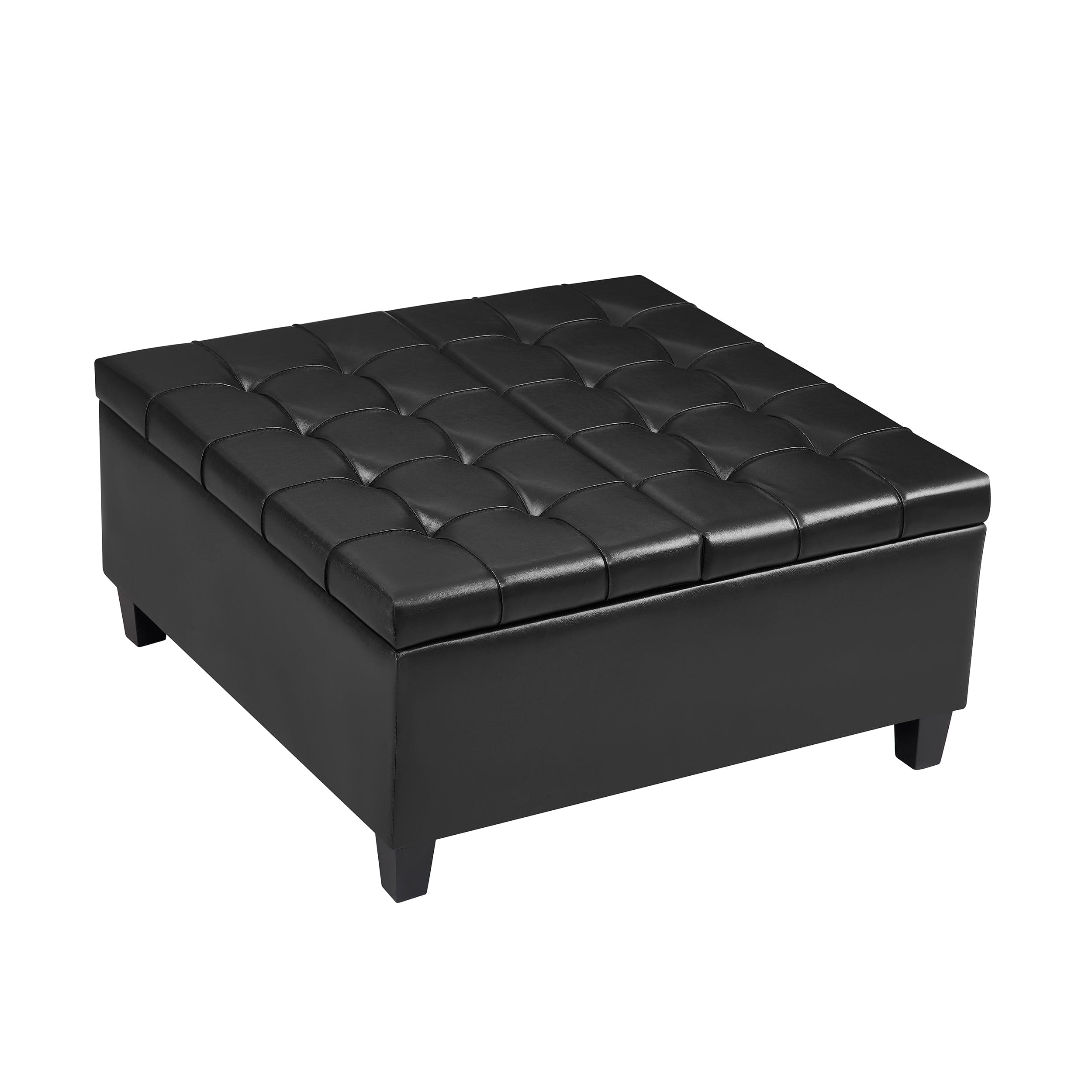 Large Square Faux Leather Storage Ottoman | Coffee table for Living Room & Bedroom (Black)