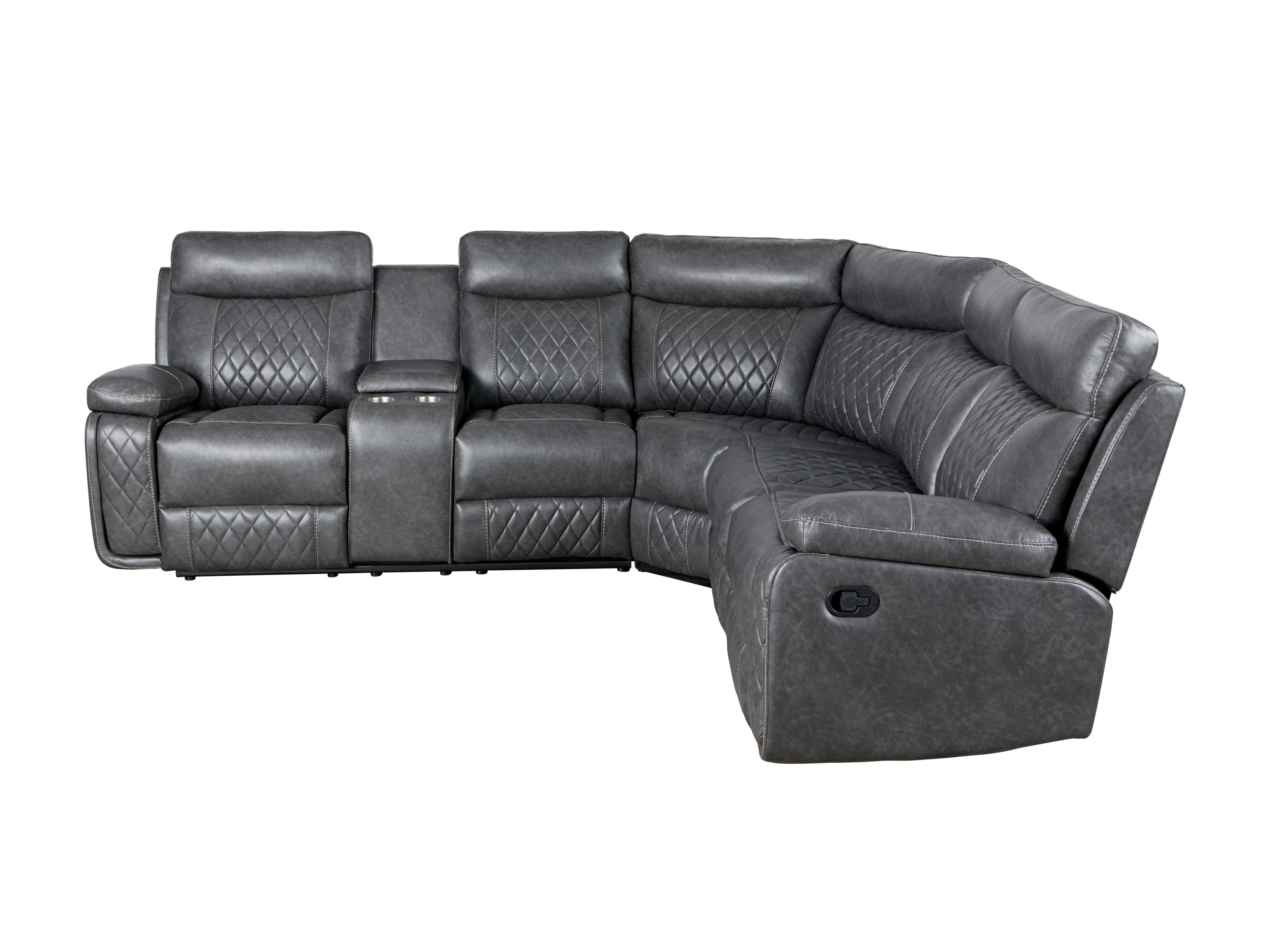 Home Theater Seating Manual Recliner with Cup Holder, Hide-Away Storage PU Reclining Sofa for Living Room, Home Theater, Gray