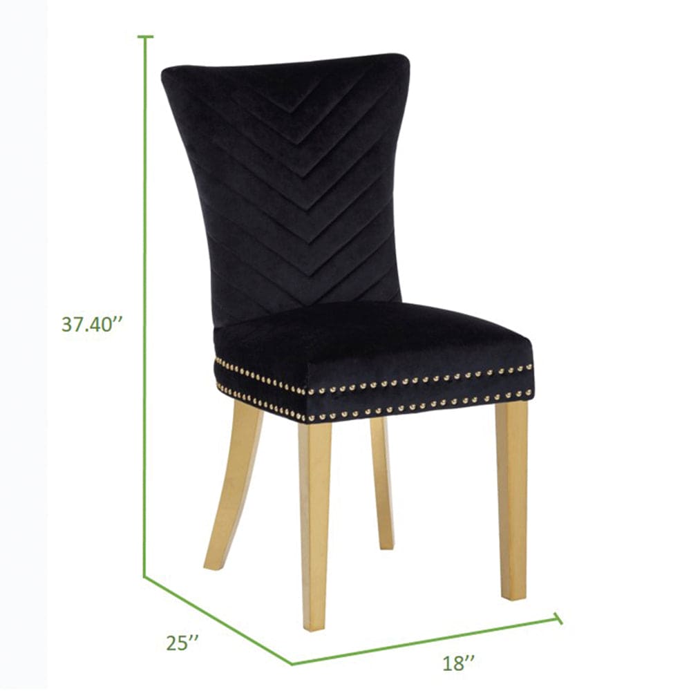 Eva 2 Piece Gold Legs Dining Chairs Finished with Velvet Fabric in Black