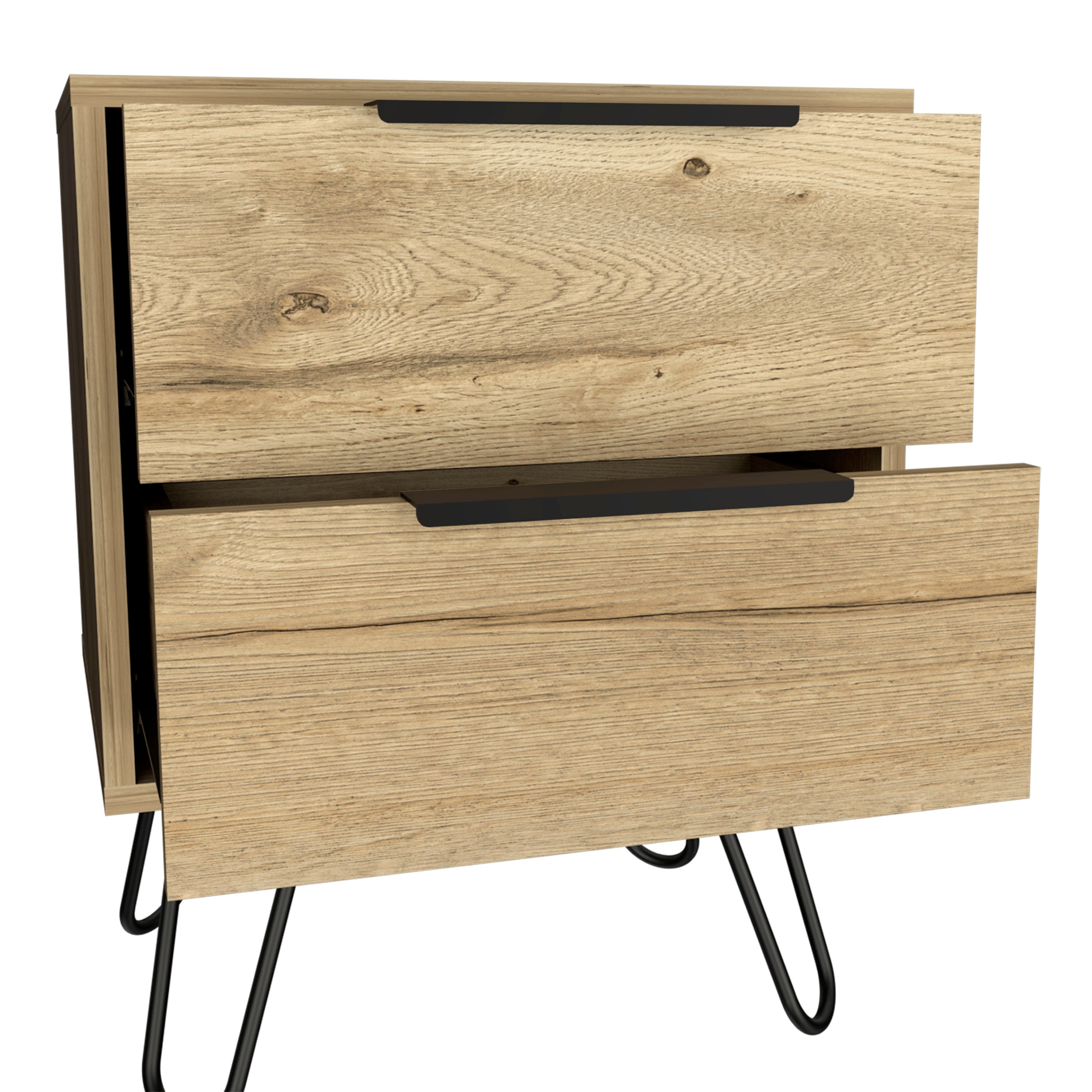 Nightstand Skyoner 2, Harpin Legs, Two Drawers, Light Oak Finish